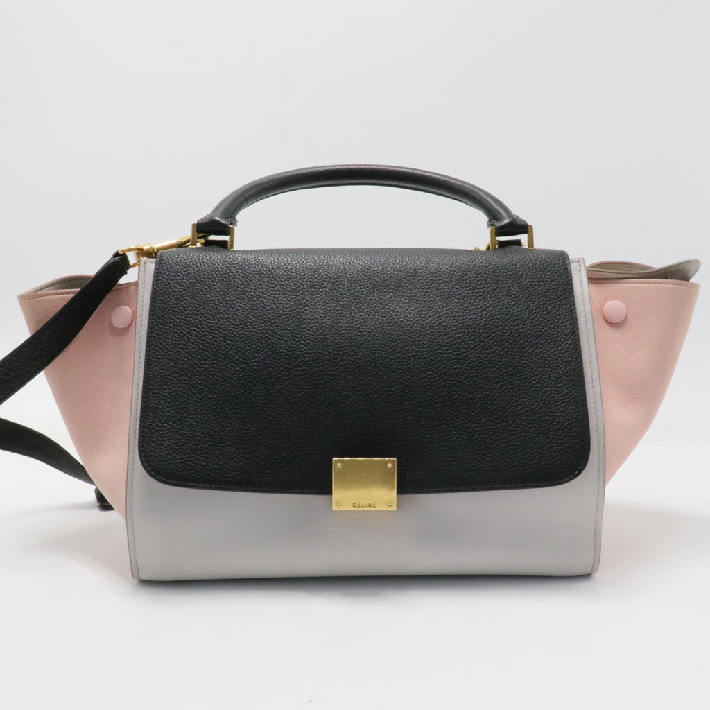 Crisp Calfskin Suede Medium Tri-Color Trapeze Black