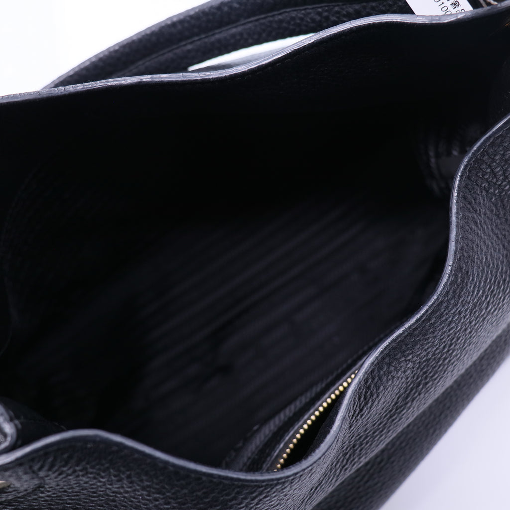 Prada Vitello Phenix Black Leather Embossed Logo Twins LDJ3786