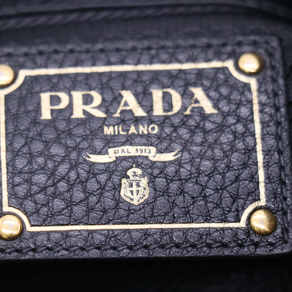 Prada Vitello Phenix Black Leather Embossed Logo Twins LDJ3786