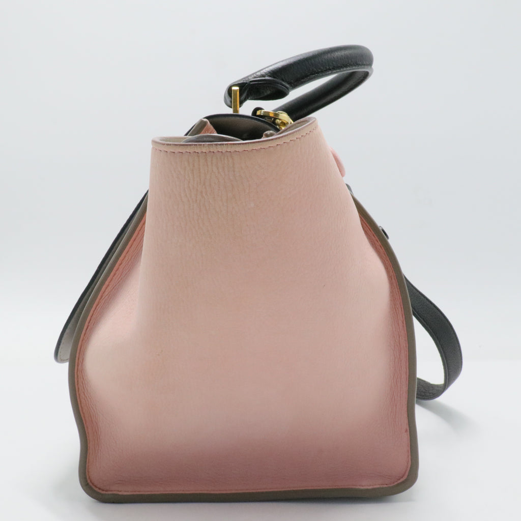 Crisp Calfskin Suede Medium Tri-Color Trapeze Black