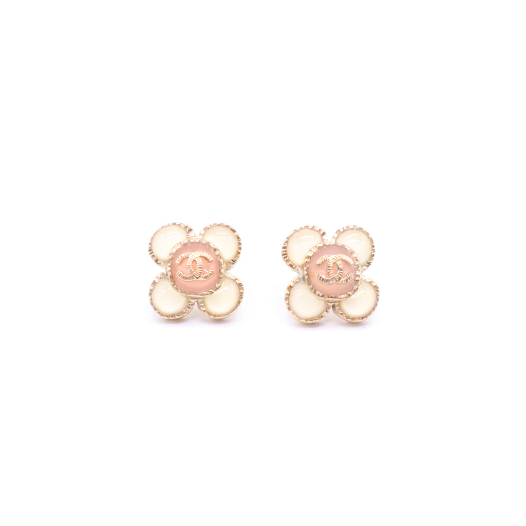 Chanel Enamel CC Flower Stud Earrings W20868