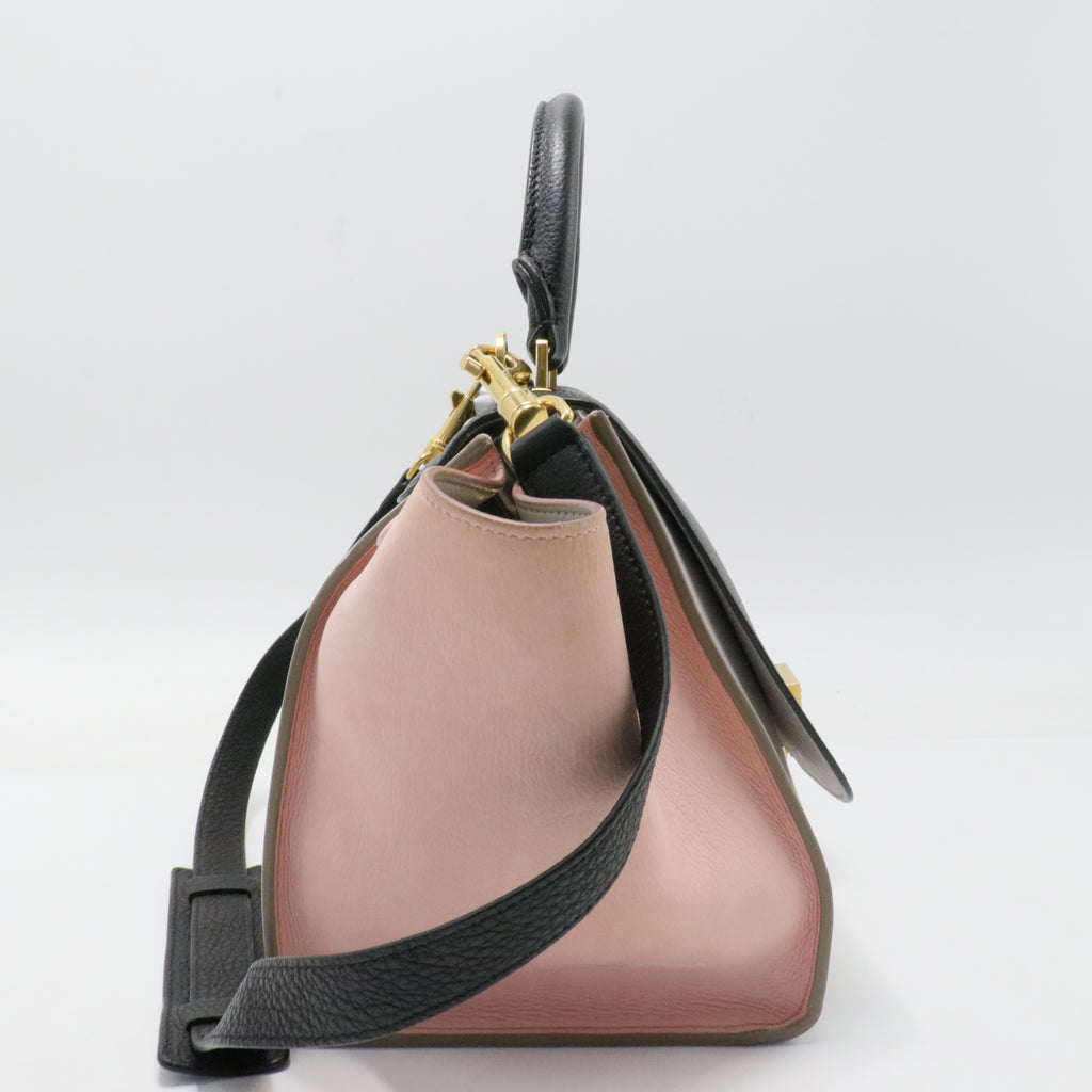 Crisp Calfskin Suede Medium Tri-Color Trapeze Black