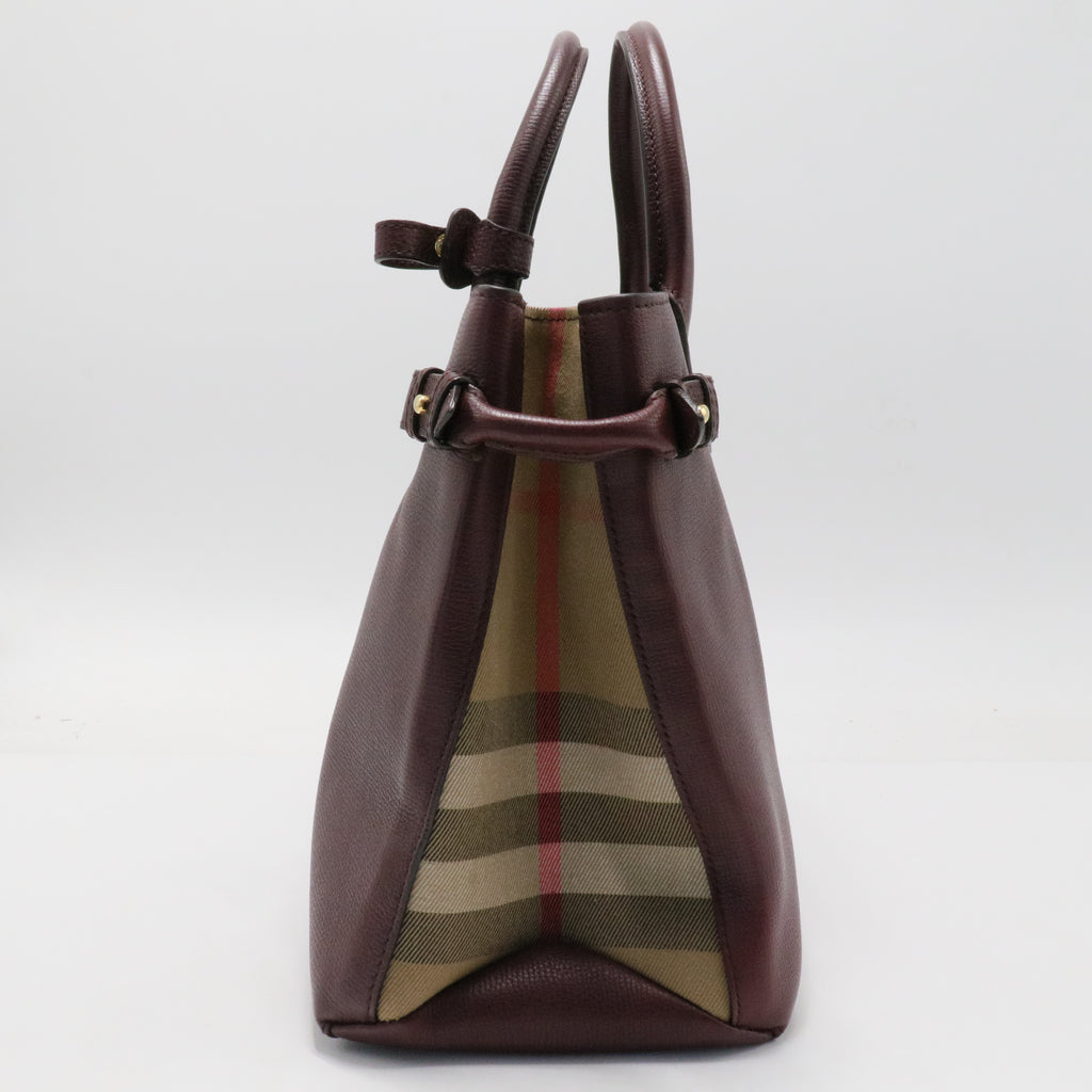 Banner Tote Leather and House Check Canvas Medium