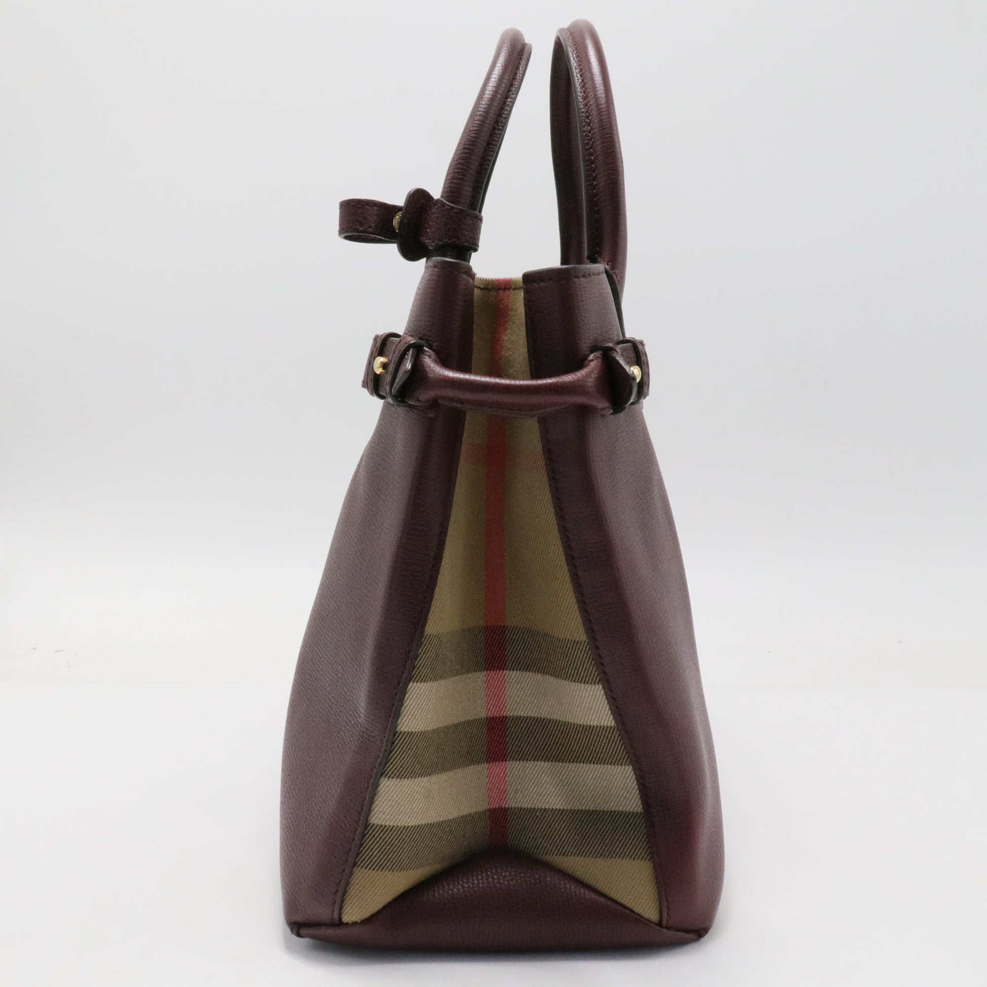 Banner Tote Leather and House Check Canvas Medium