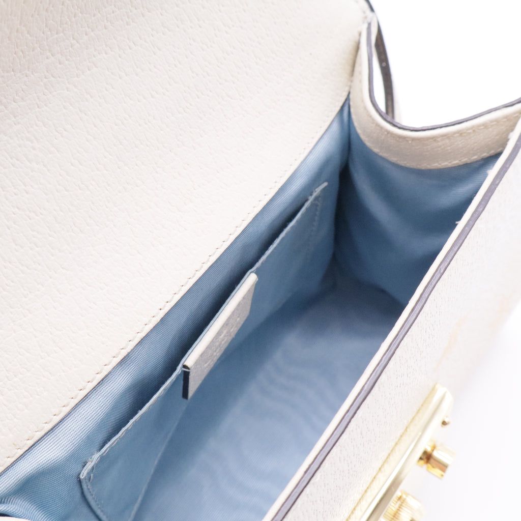 White Leather Star/Bee Small Padlock Crossbody Bag