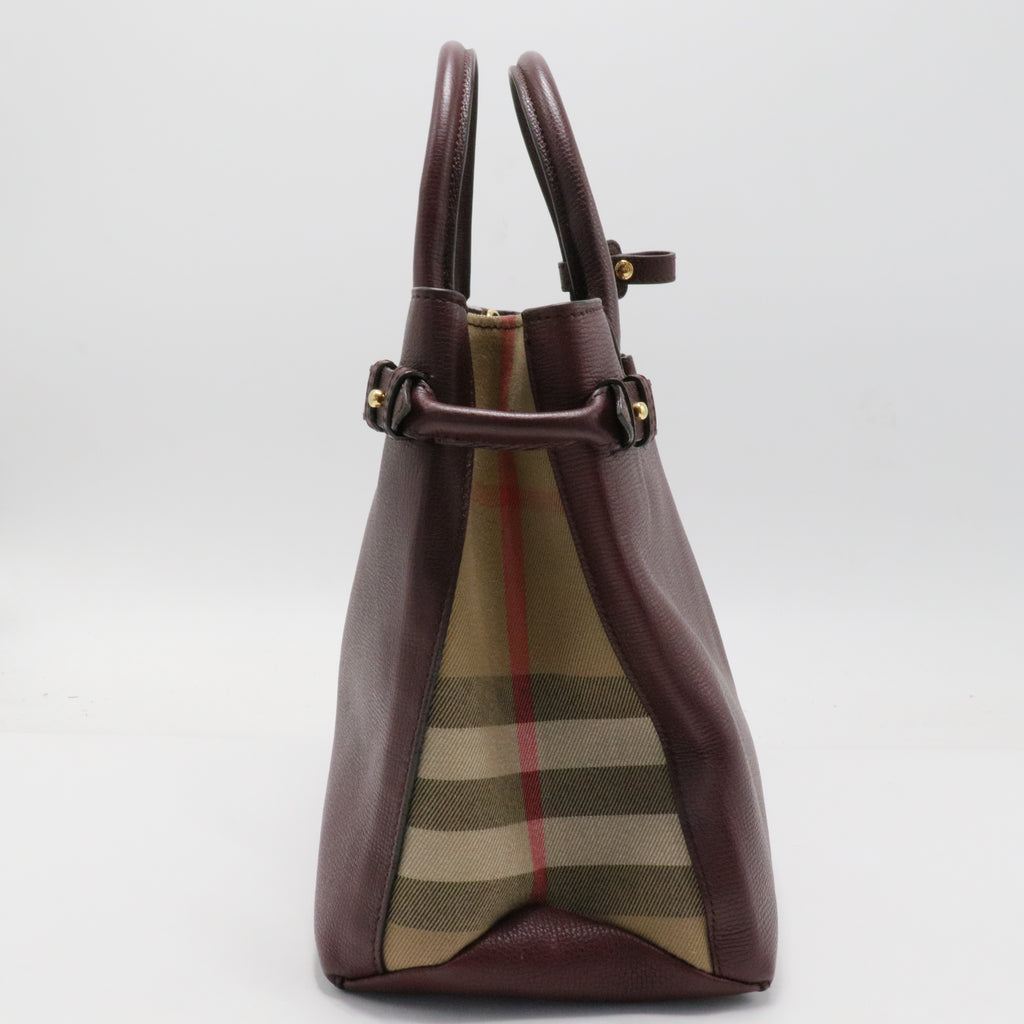 Banner Tote Leather and House Check Canvas Medium