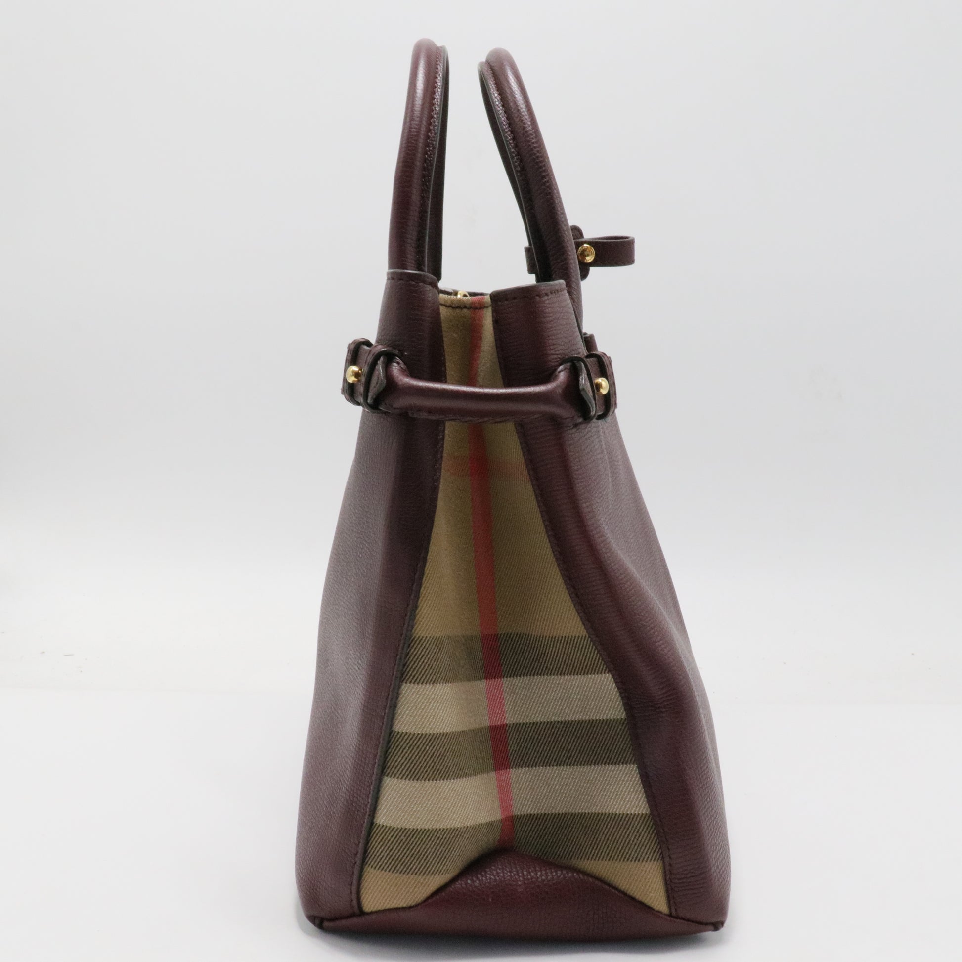 Banner Tote Leather and House Check Canvas Medium