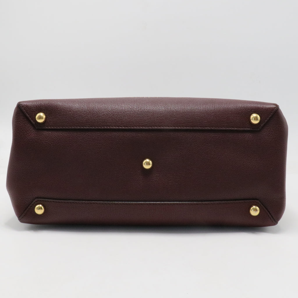 Banner Tote Leather and House Check Canvas Medium
