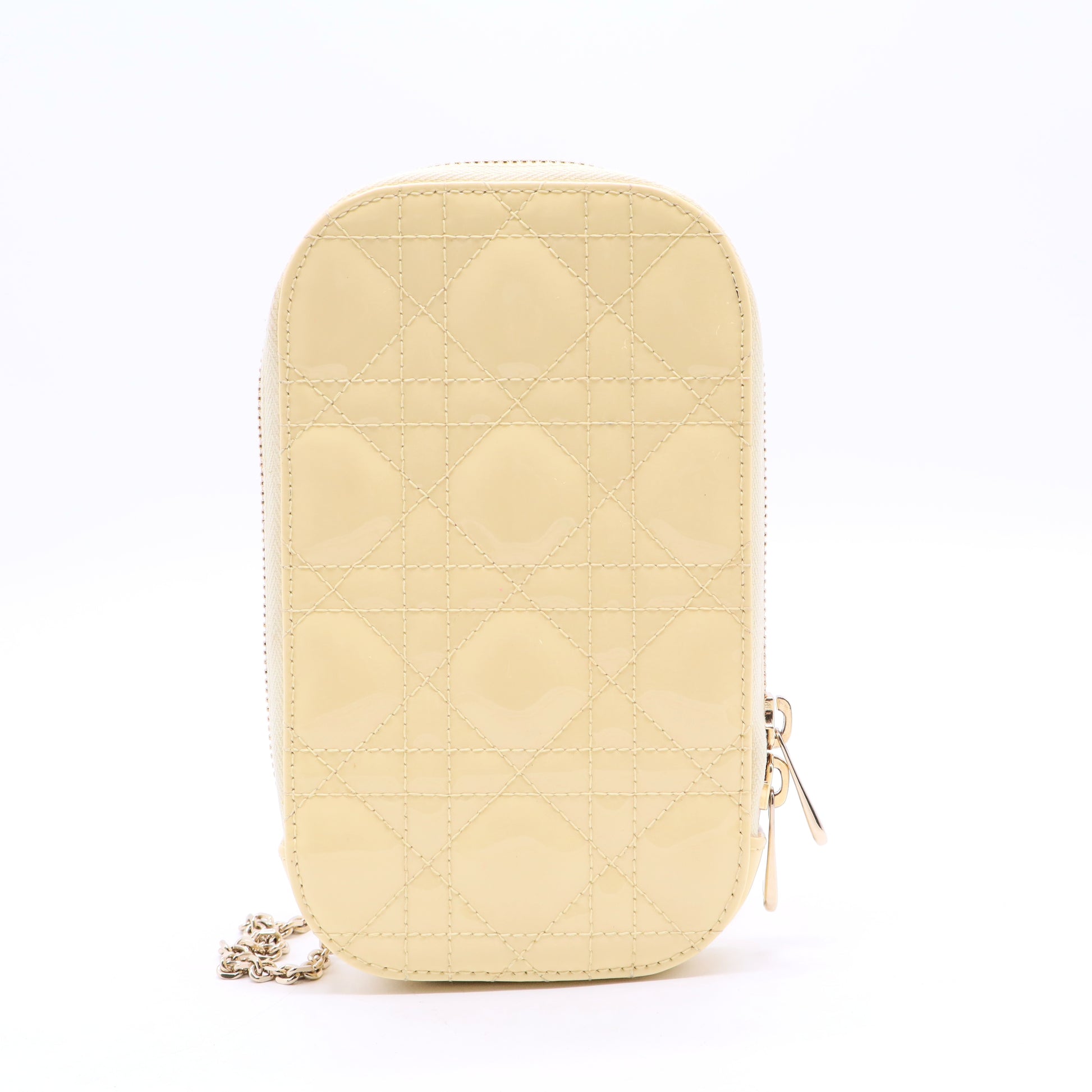Lambskin Cannage Lady Dior Phone Holder Light Yellow