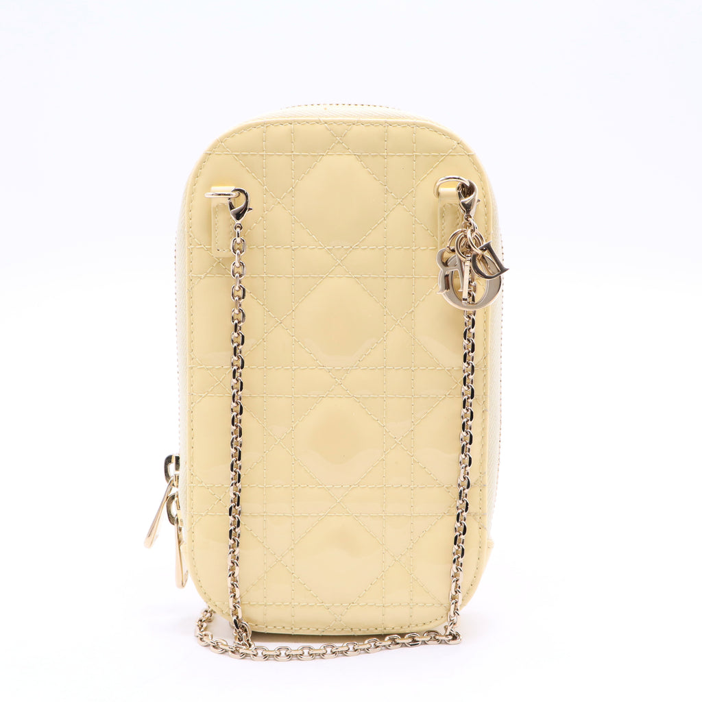 Lambskin Cannage Lady Dior Phone Holder Light Yellow