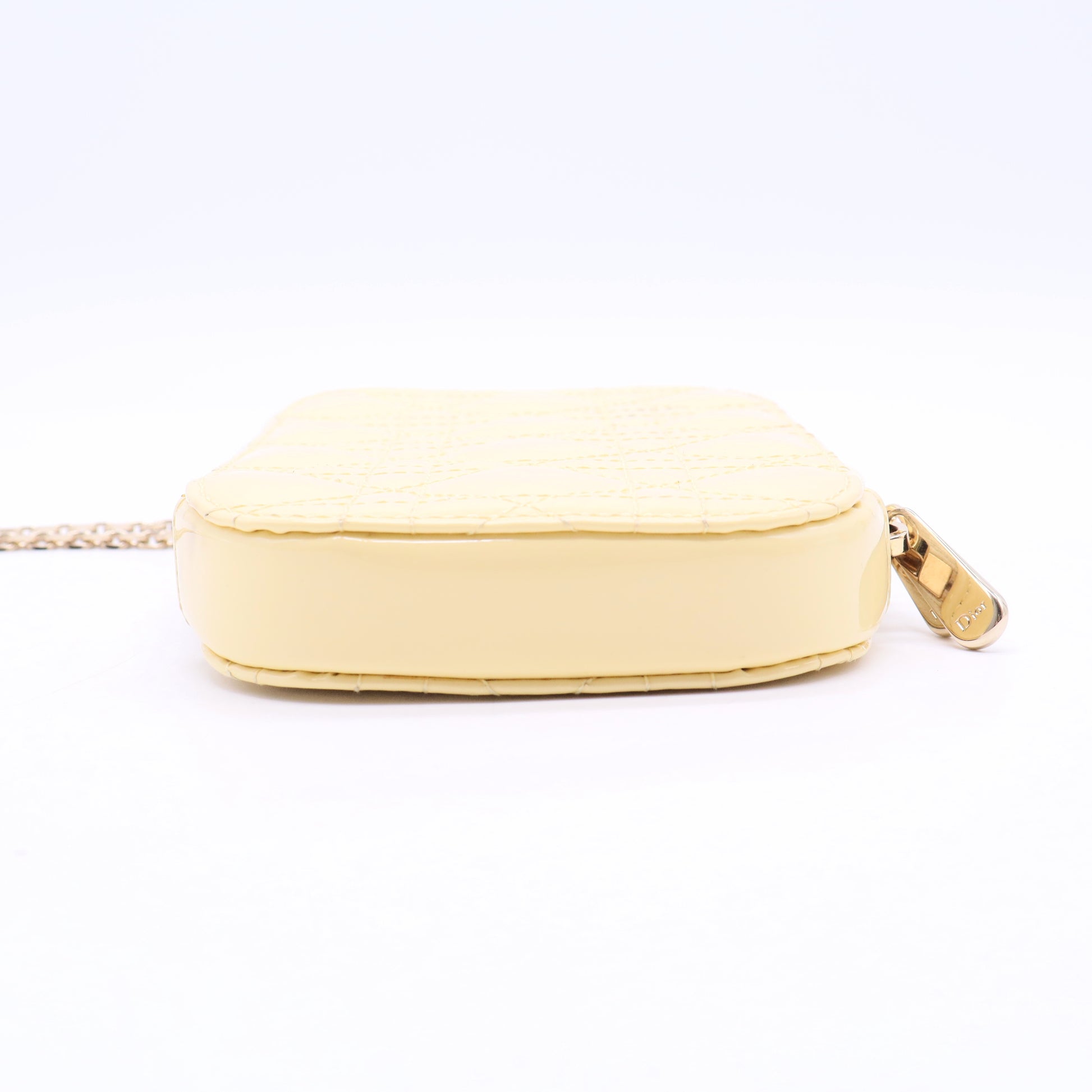 Lambskin Cannage Lady Dior Phone Holder Light Yellow
