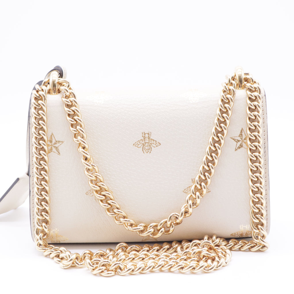 White Leather Star/Bee Small Padlock Crossbody Bag