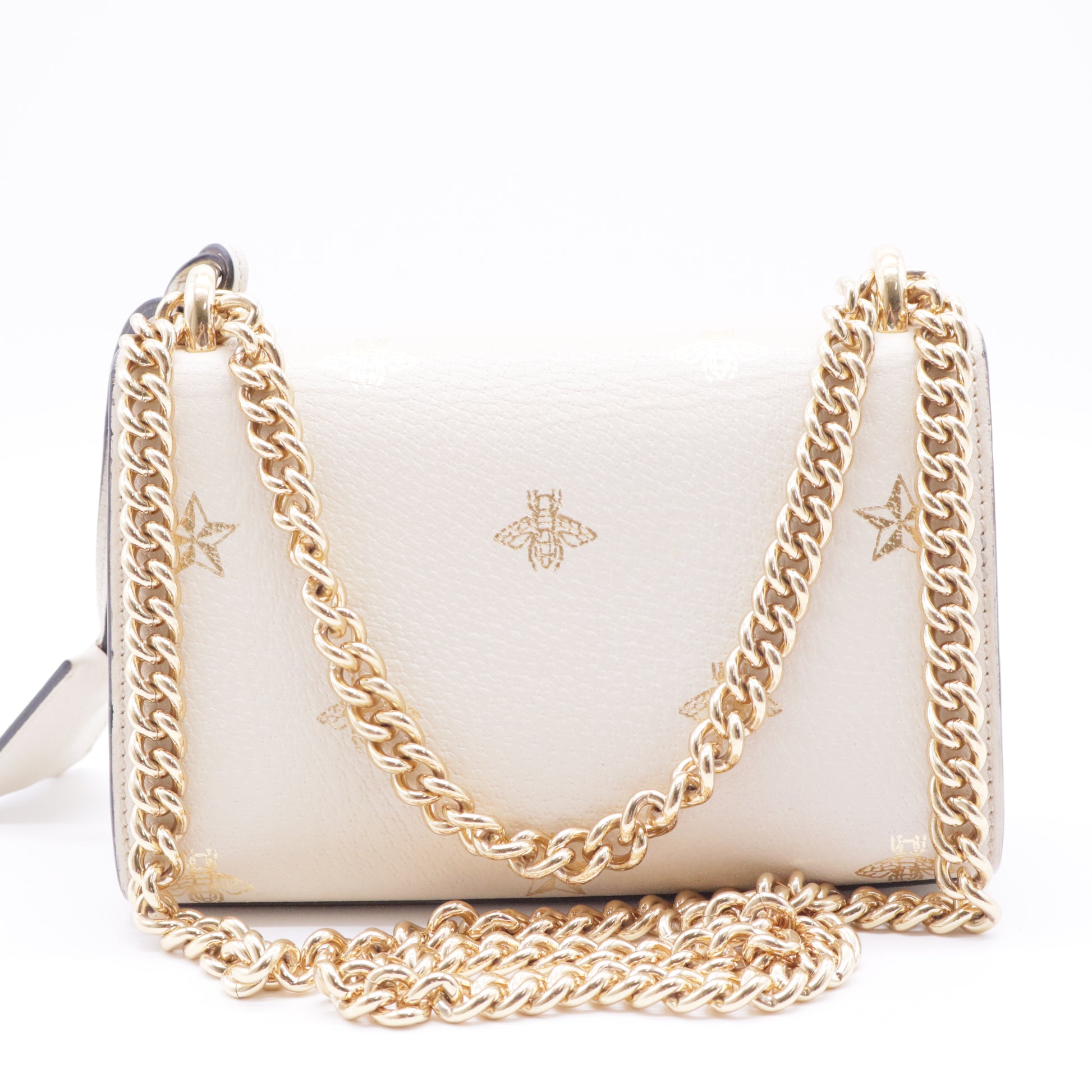White Leather Star/Bee Small Padlock Crossbody Bag