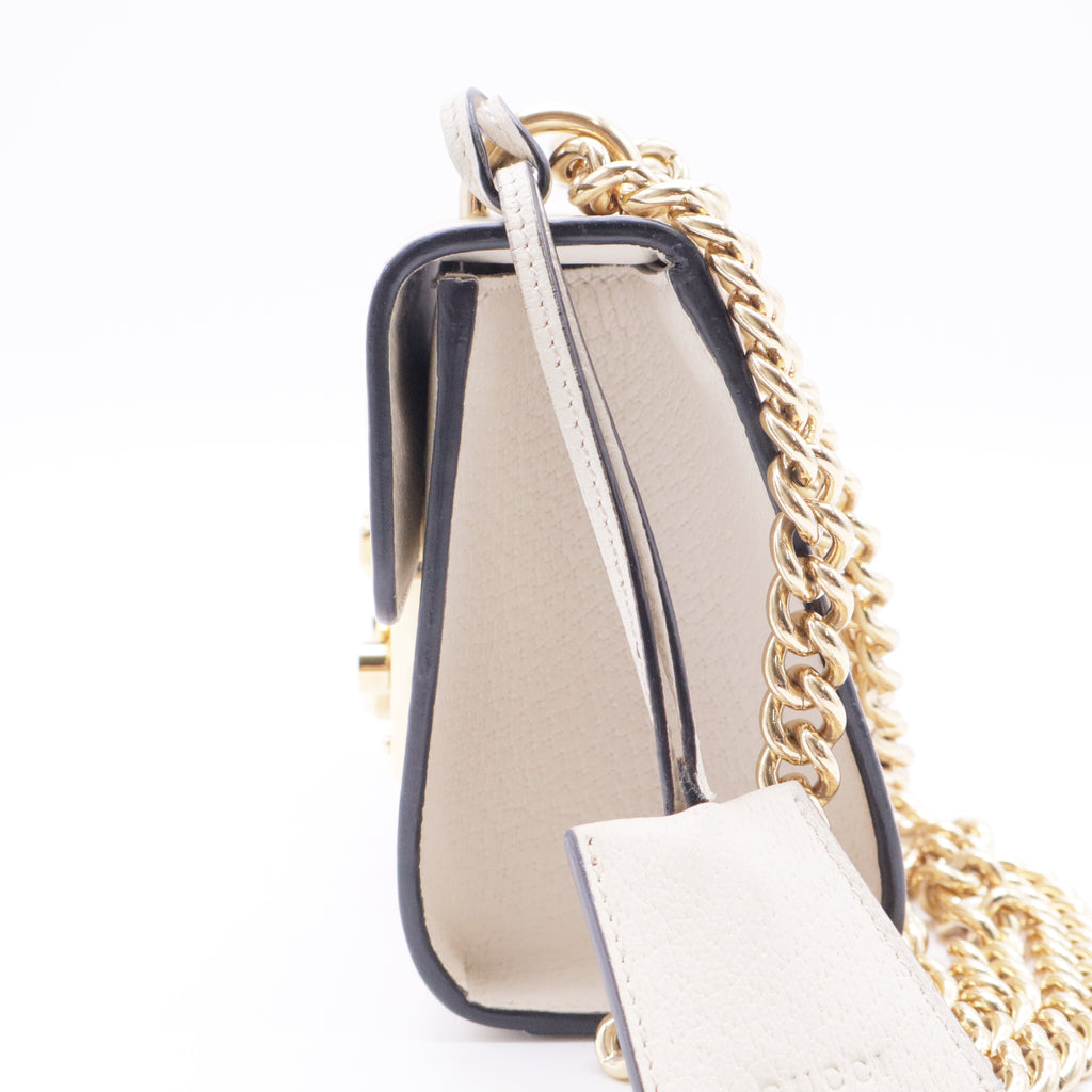 White Leather Star/Bee Small Padlock Crossbody Bag