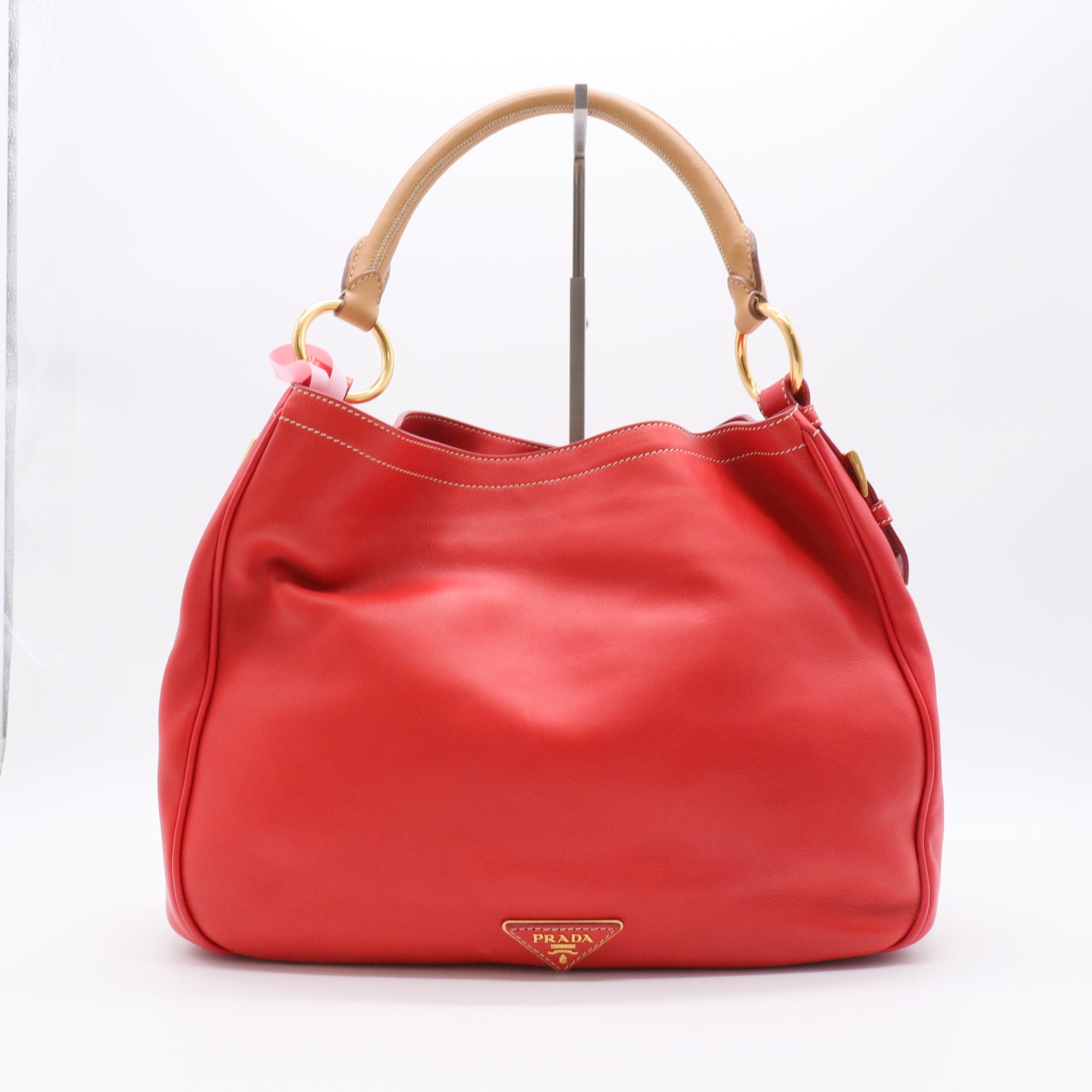 Prada Red Cervo Leather Zip Around Hobo twins