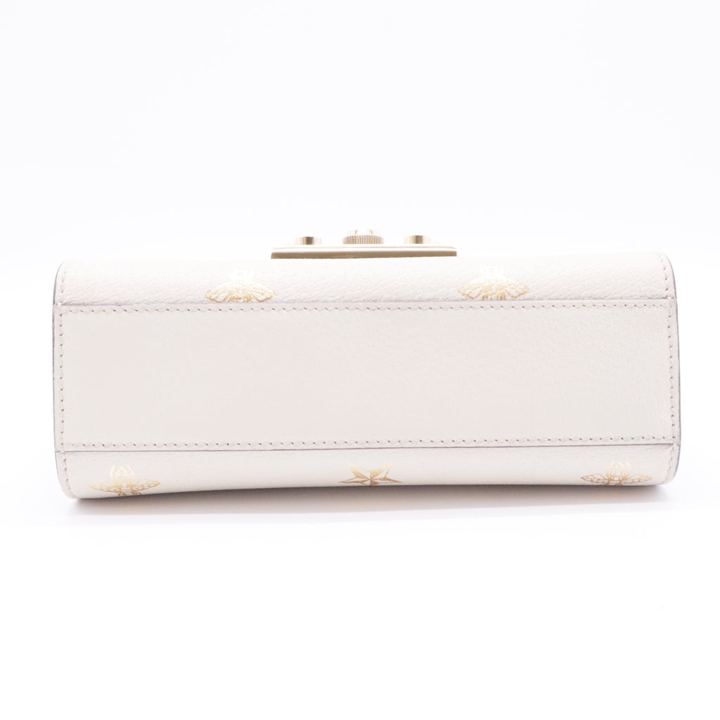White Leather Star/Bee Small Padlock Crossbody Bag
