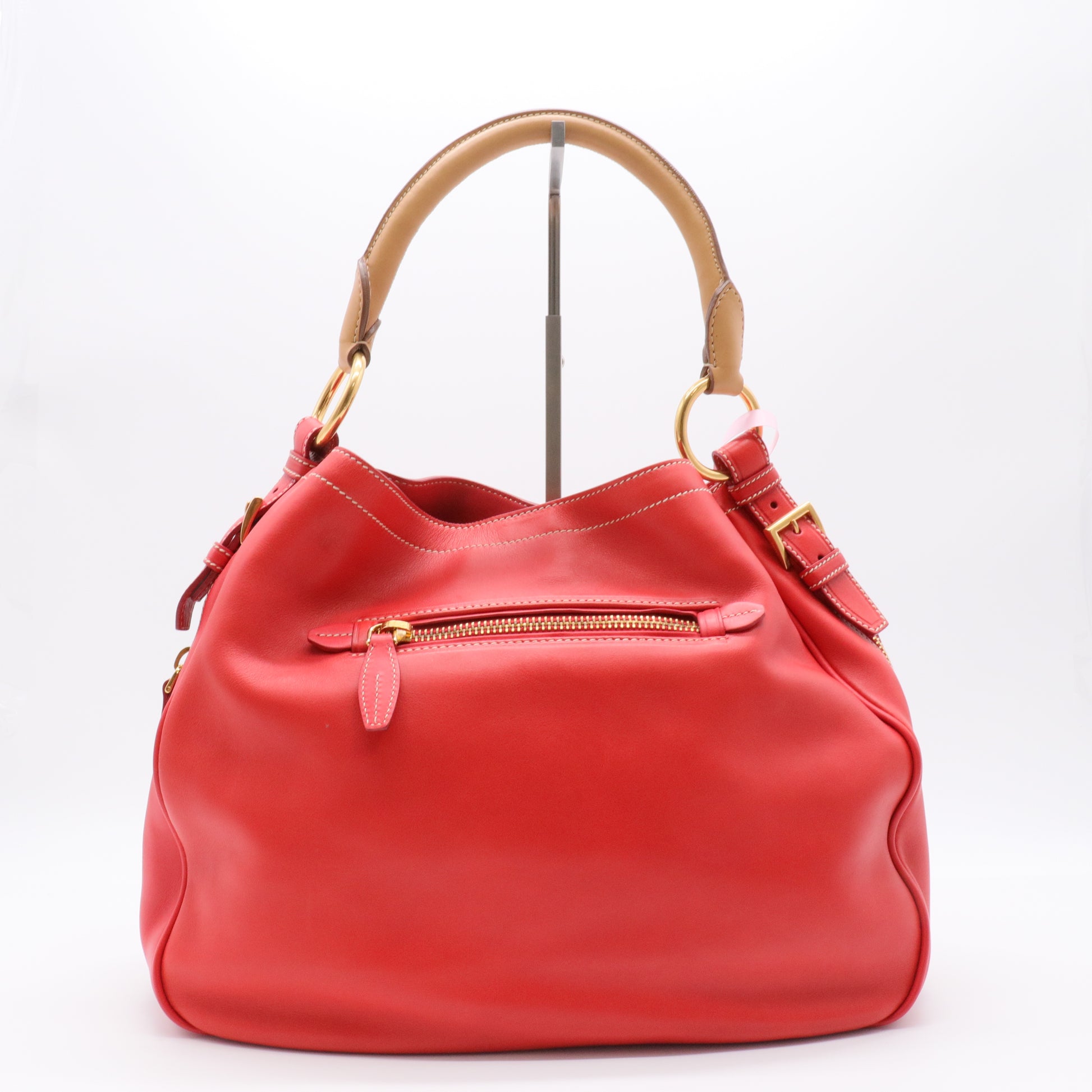 Prada Red Cervo Leather Zip Around Hobo twins