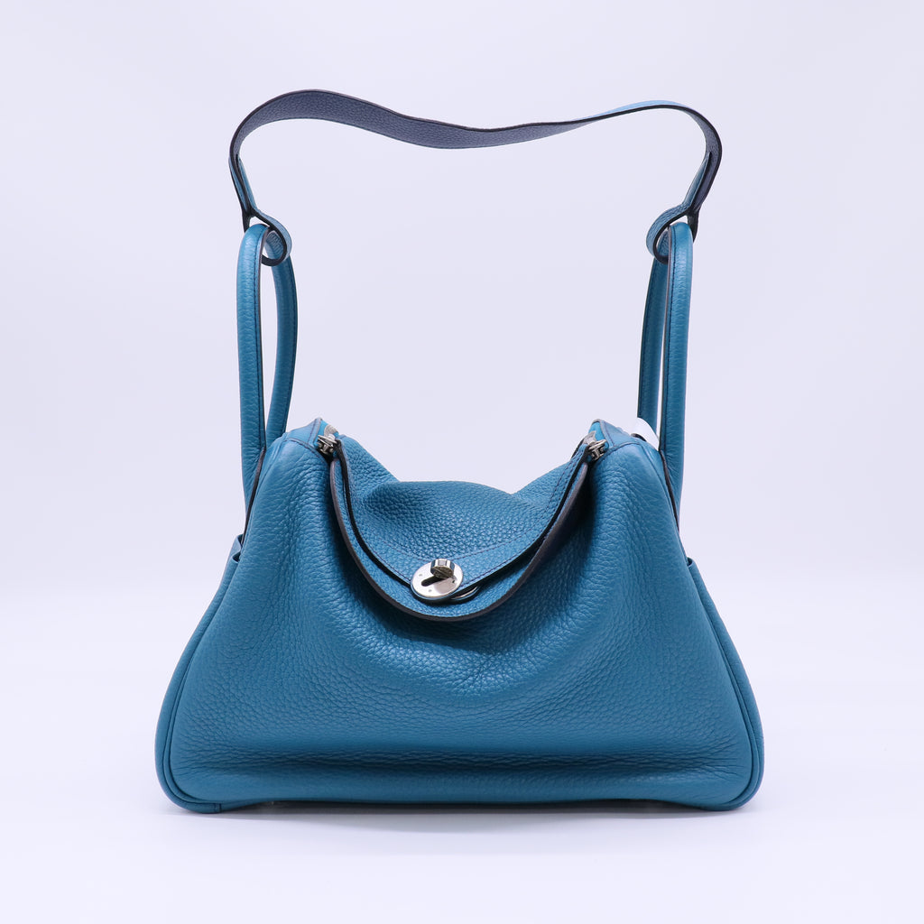 Hermes 30cm Bi-Color Blue Izmir/Bleu Saphir Clemence Leather Palladium Plated Lindy Bag - twins B22611