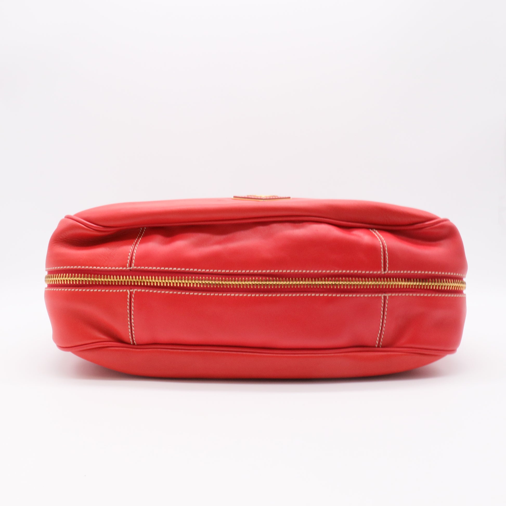 Prada Red Cervo Leather Zip Around Hobo twins