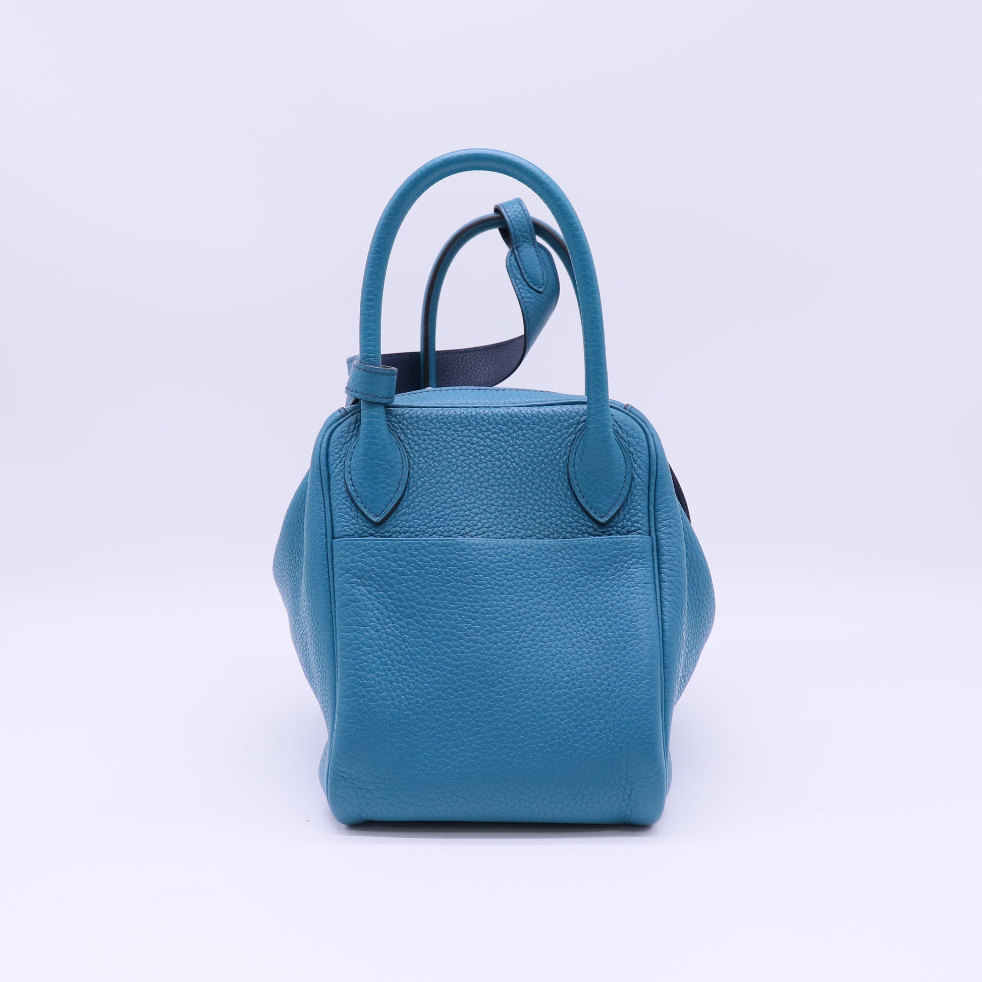 Hermes 30cm Bi-Color Blue Izmir/Bleu Saphir Clemence Leather Palladium Plated Lindy Bag - twins B22611