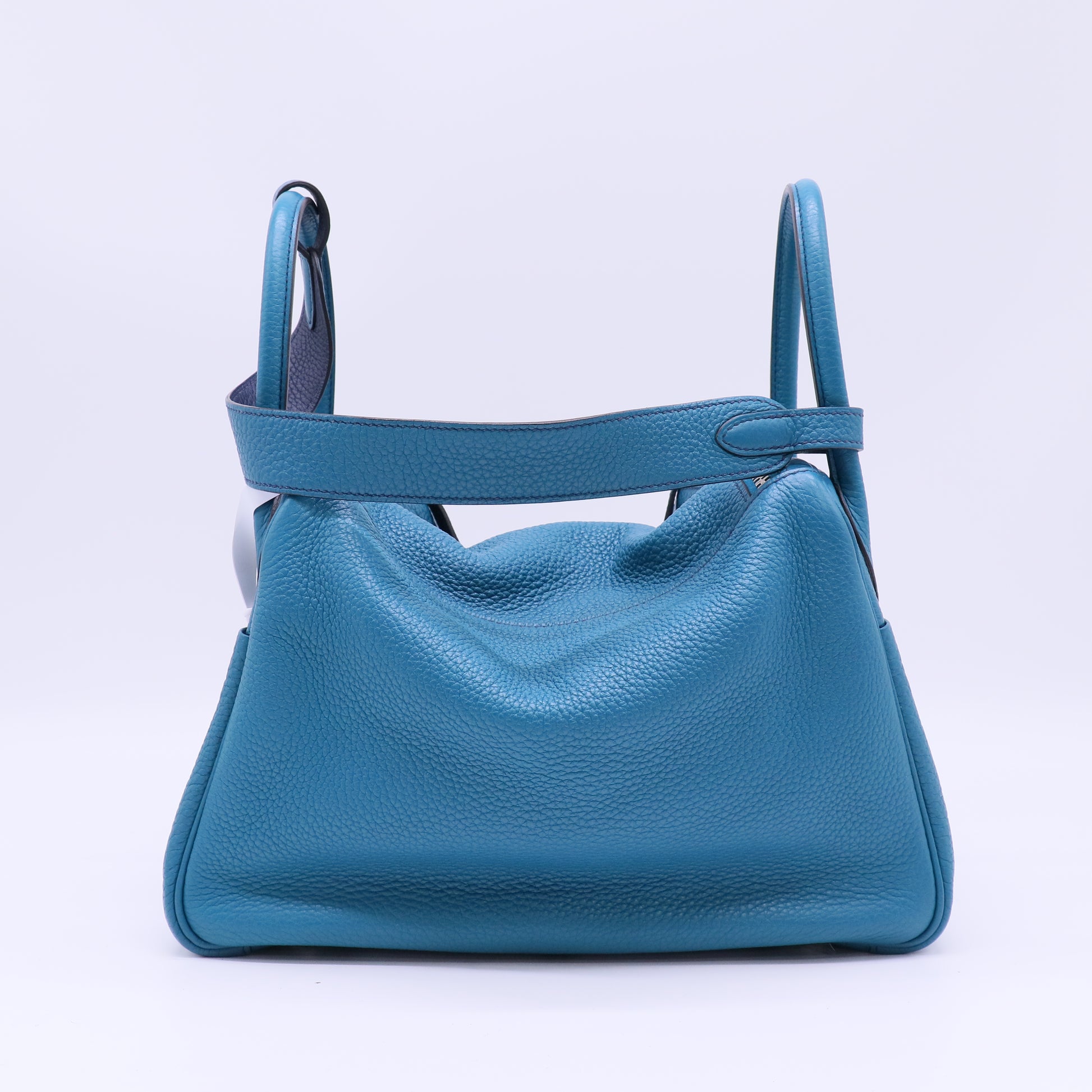 Hermes 30cm Bi-Color Blue Izmir/Bleu Saphir Clemence Leather Palladium Plated Lindy Bag - twins B22611