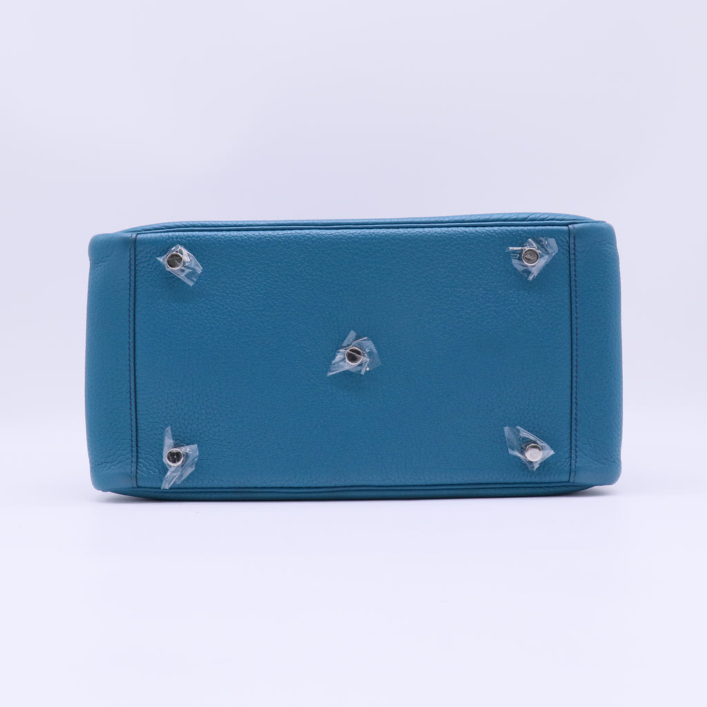Hermes 30cm Bi-Color Blue Izmir/Bleu Saphir Clemence Leather Palladium Plated Lindy Bag - twins B22611