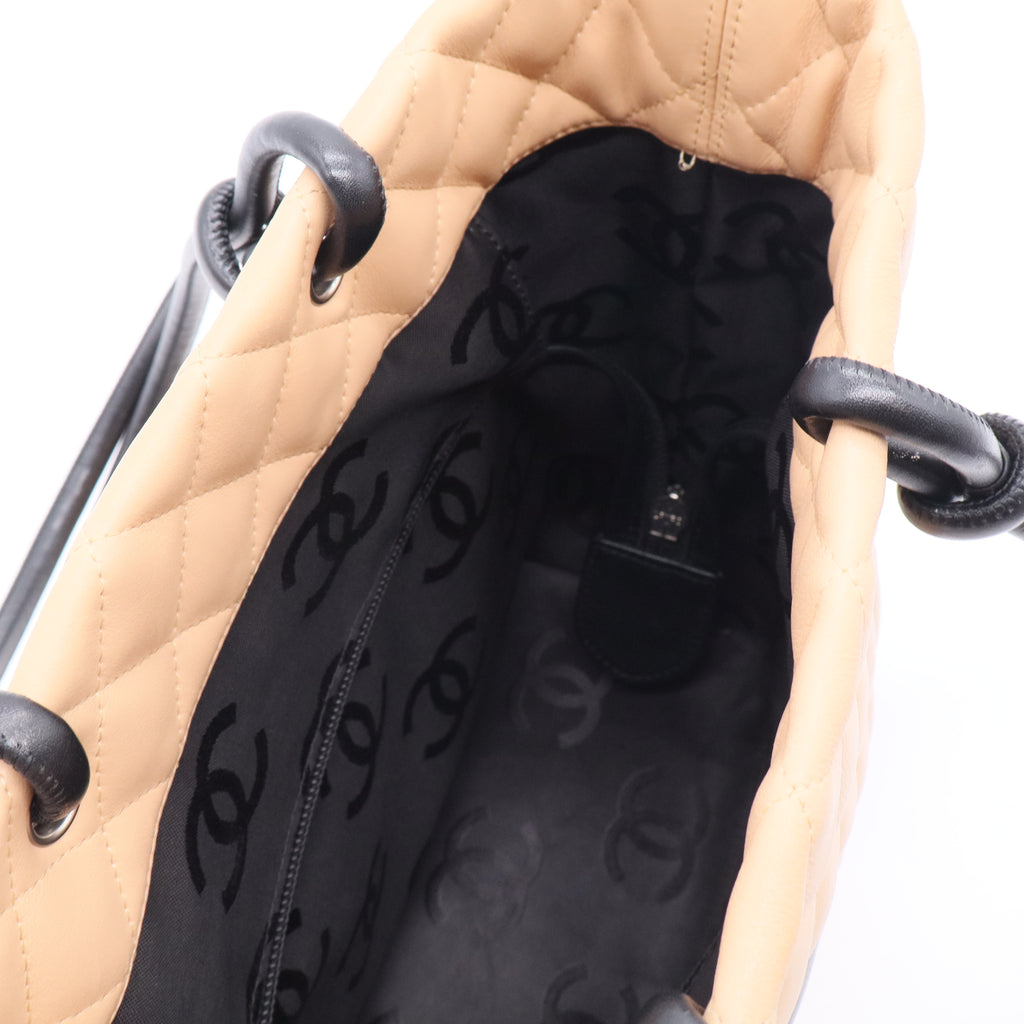 Calfskin Quilted Medium Cambon Tote Beige