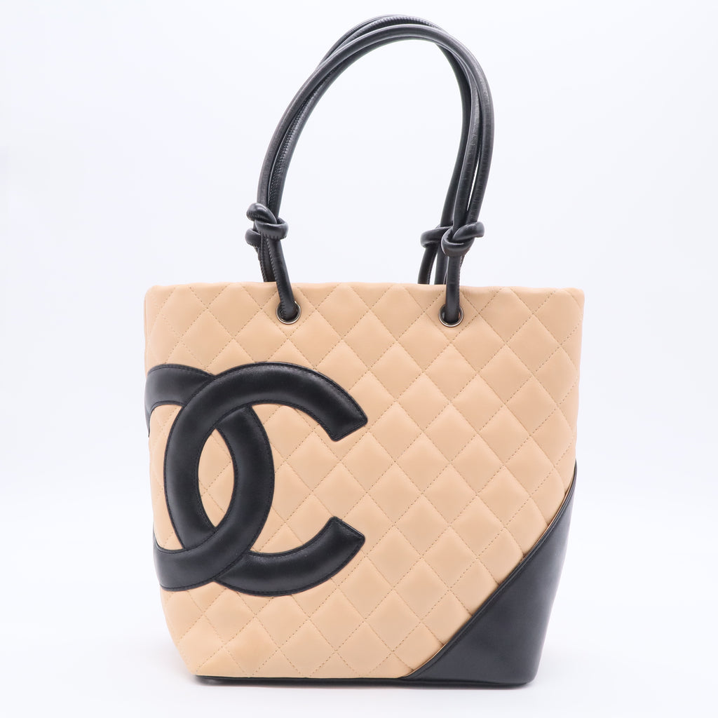 Calfskin Quilted Medium Cambon Tote Beige