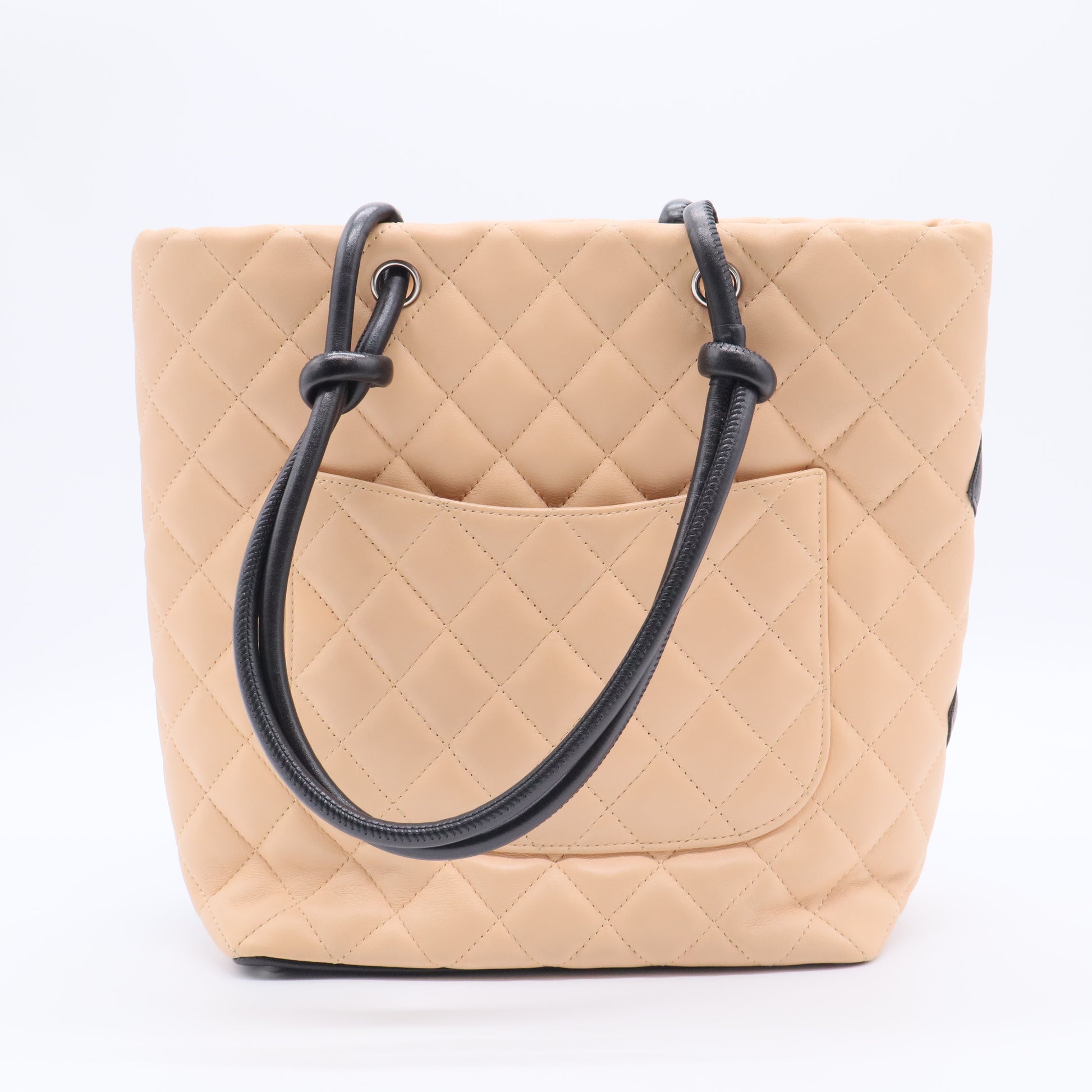 Calfskin Quilted Medium Cambon Tote Beige