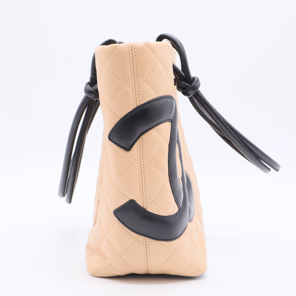 Calfskin Quilted Medium Cambon Tote Beige
