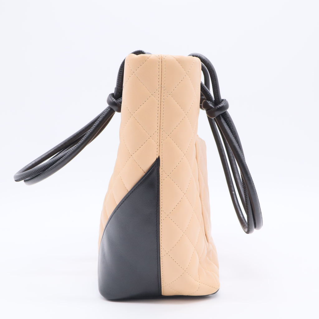 Calfskin Quilted Medium Cambon Tote Beige