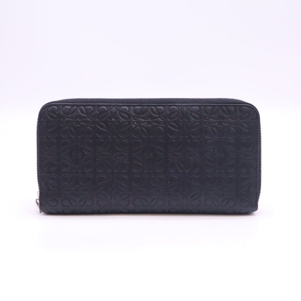 Calfskin Embossed Repeat Medium Zip Wallet Navy W23324