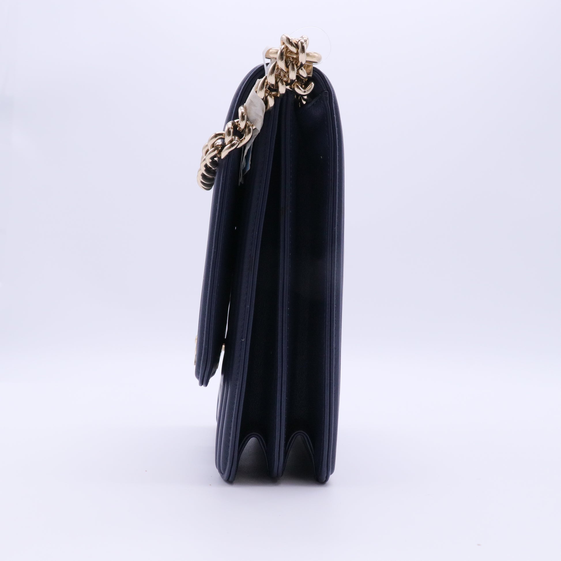 Calfskin Quilted North South Boy Flap Navy twins