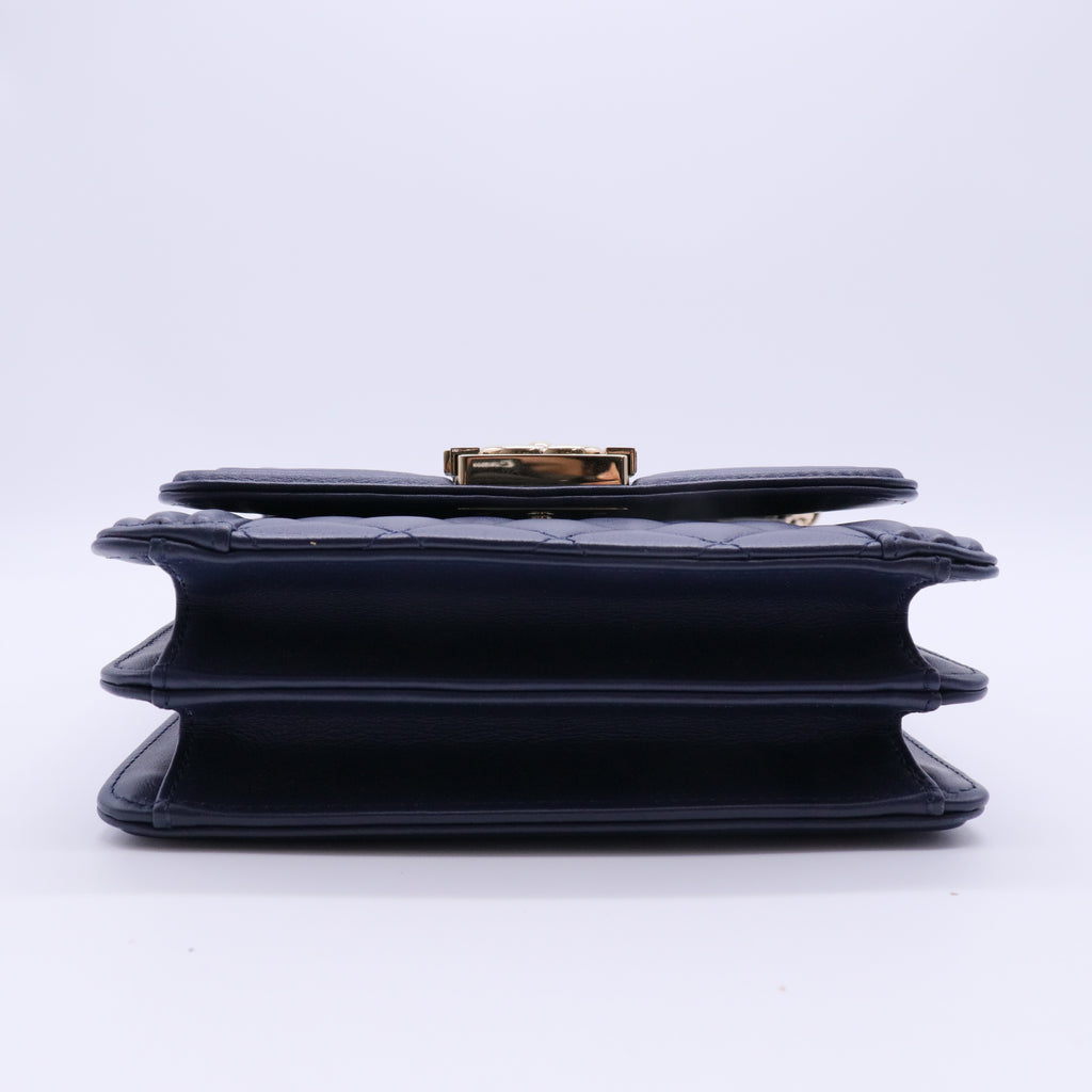 Calfskin Quilted North South Boy Flap Navy twins