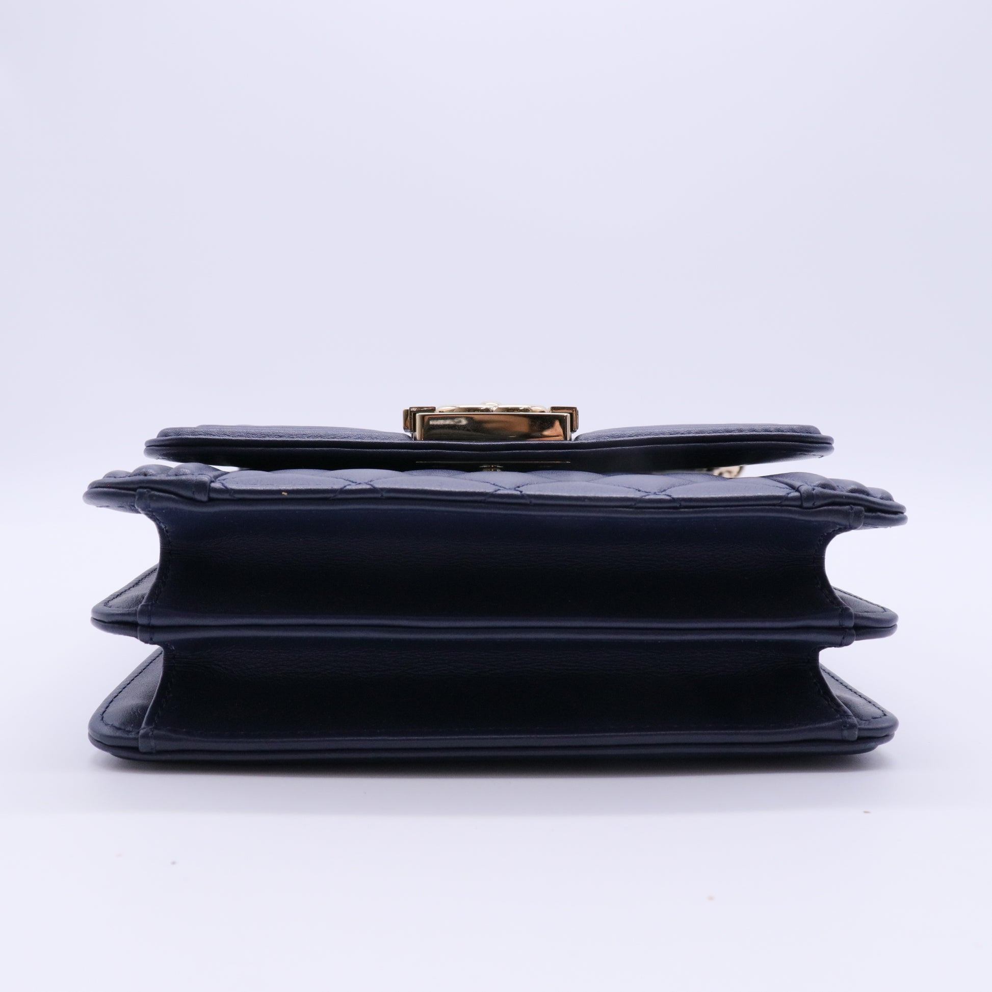 Calfskin Quilted North South Boy Flap Navy twins