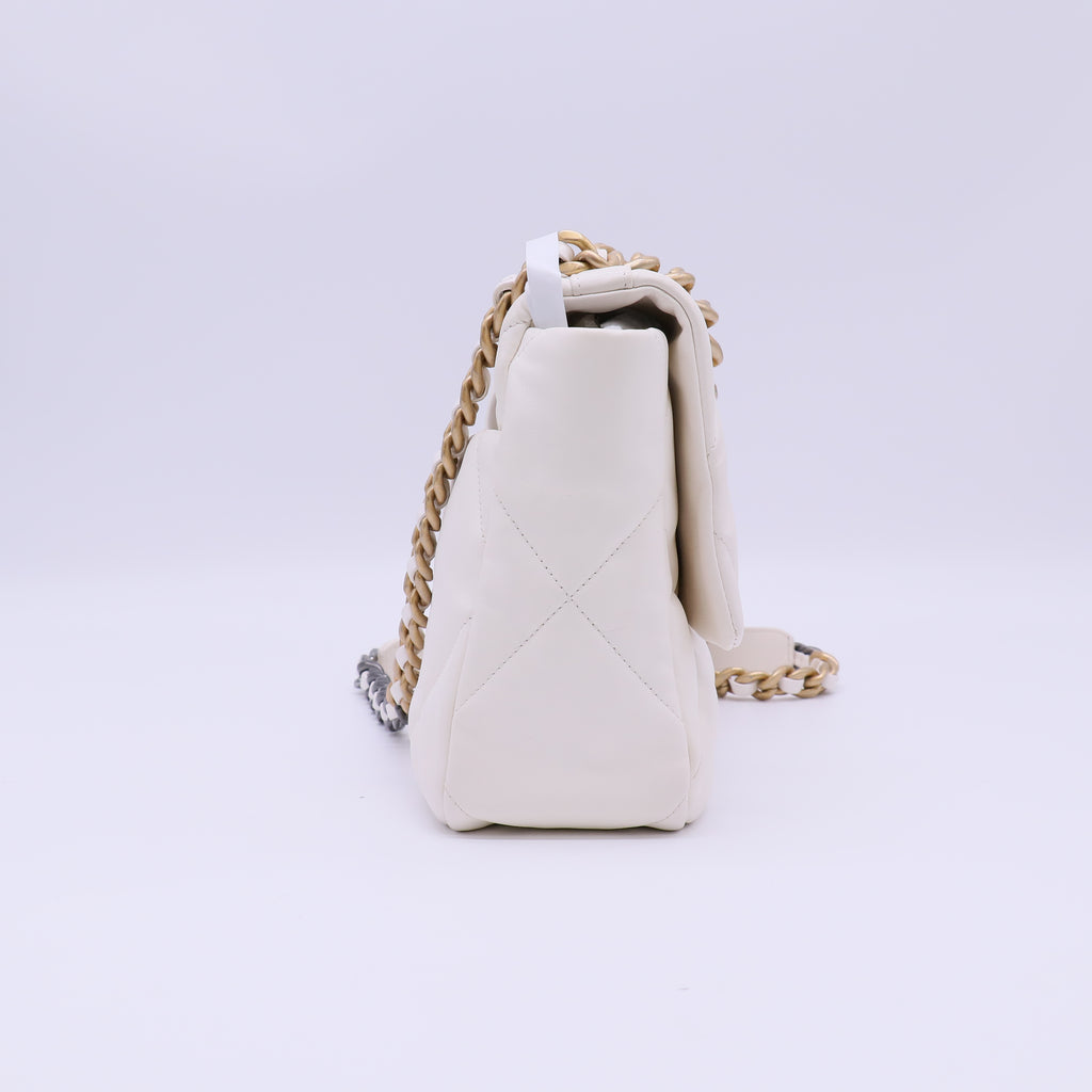 Chanel Lambskin Quilted Medium Chanel 19 Flap White twins B21978