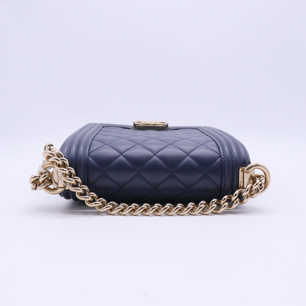 Calfskin Quilted North South Boy Flap Navy twins