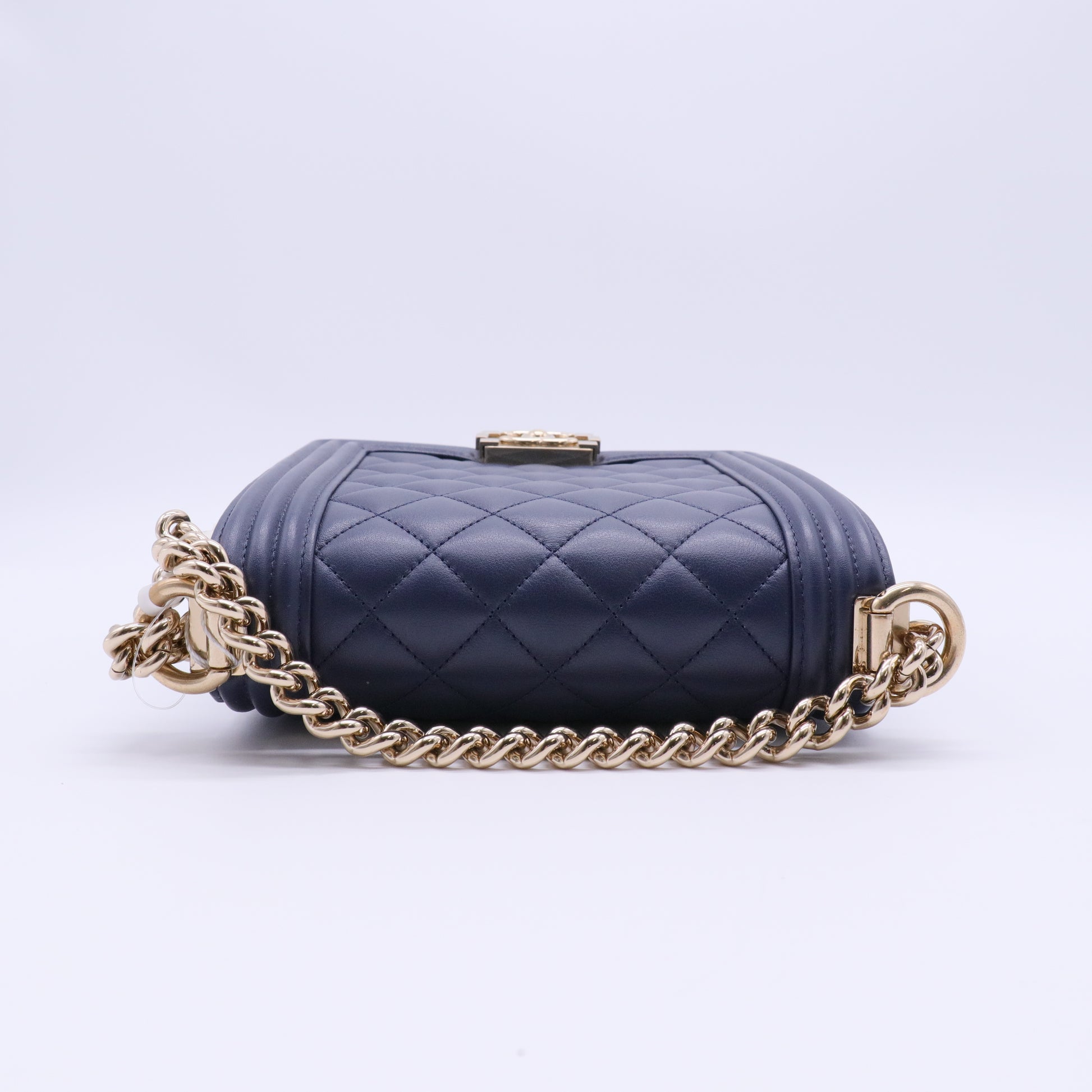 Calfskin Quilted North South Boy Flap Navy twins