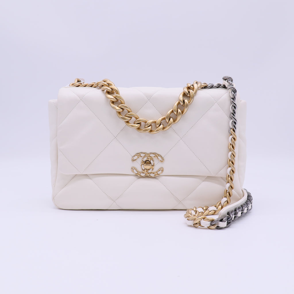 Chanel Lambskin Quilted Medium Chanel 19 Flap White twins B21978