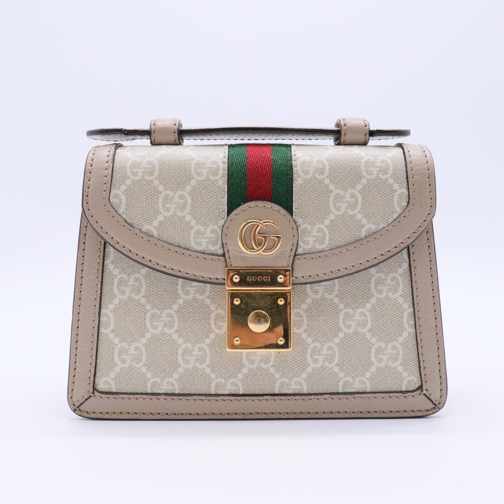GG Supreme Monogram Textured Dollar Calfskin Web Mini Ophidia Padlock twins