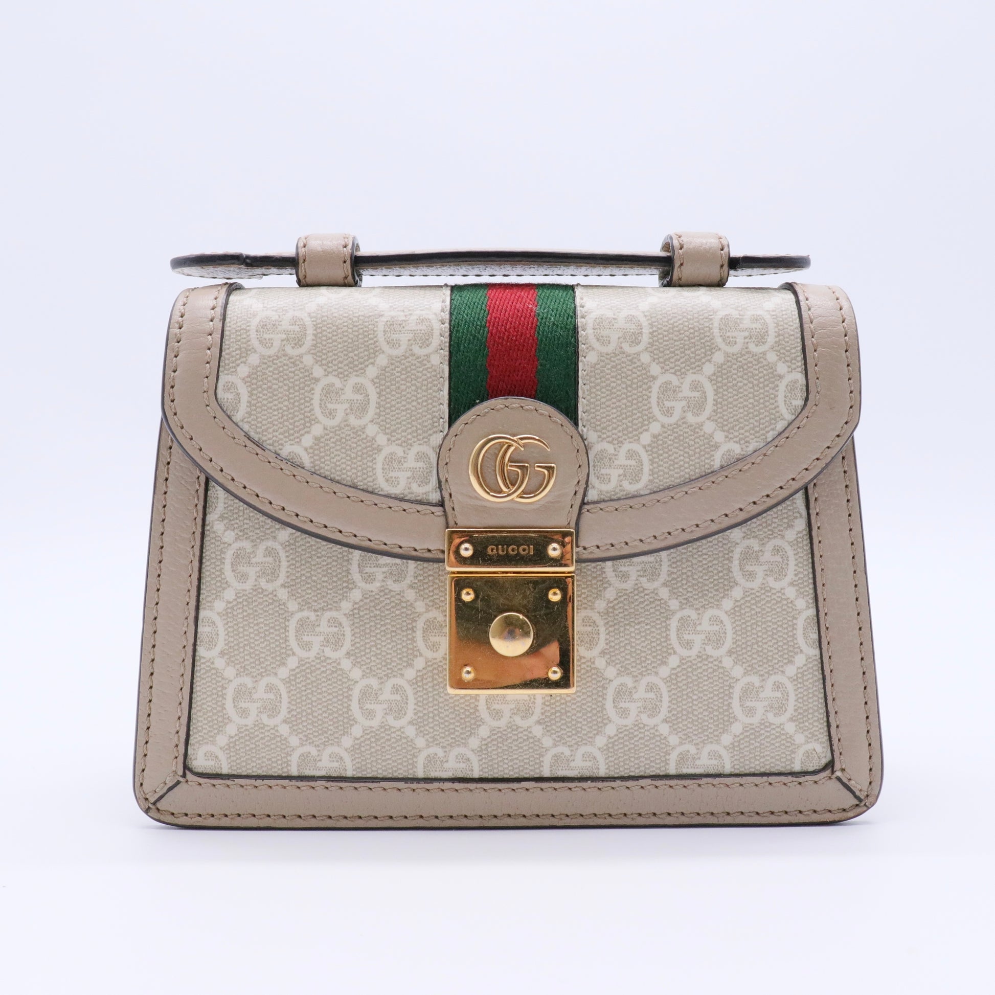 GG Supreme Monogram Textured Dollar Calfskin Web Mini Ophidia Padlock twins