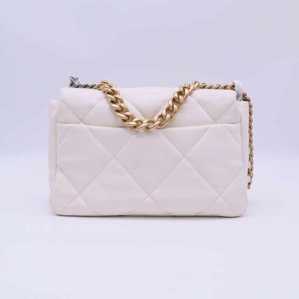 Chanel Lambskin Quilted Medium Chanel 19 Flap White twins B21978