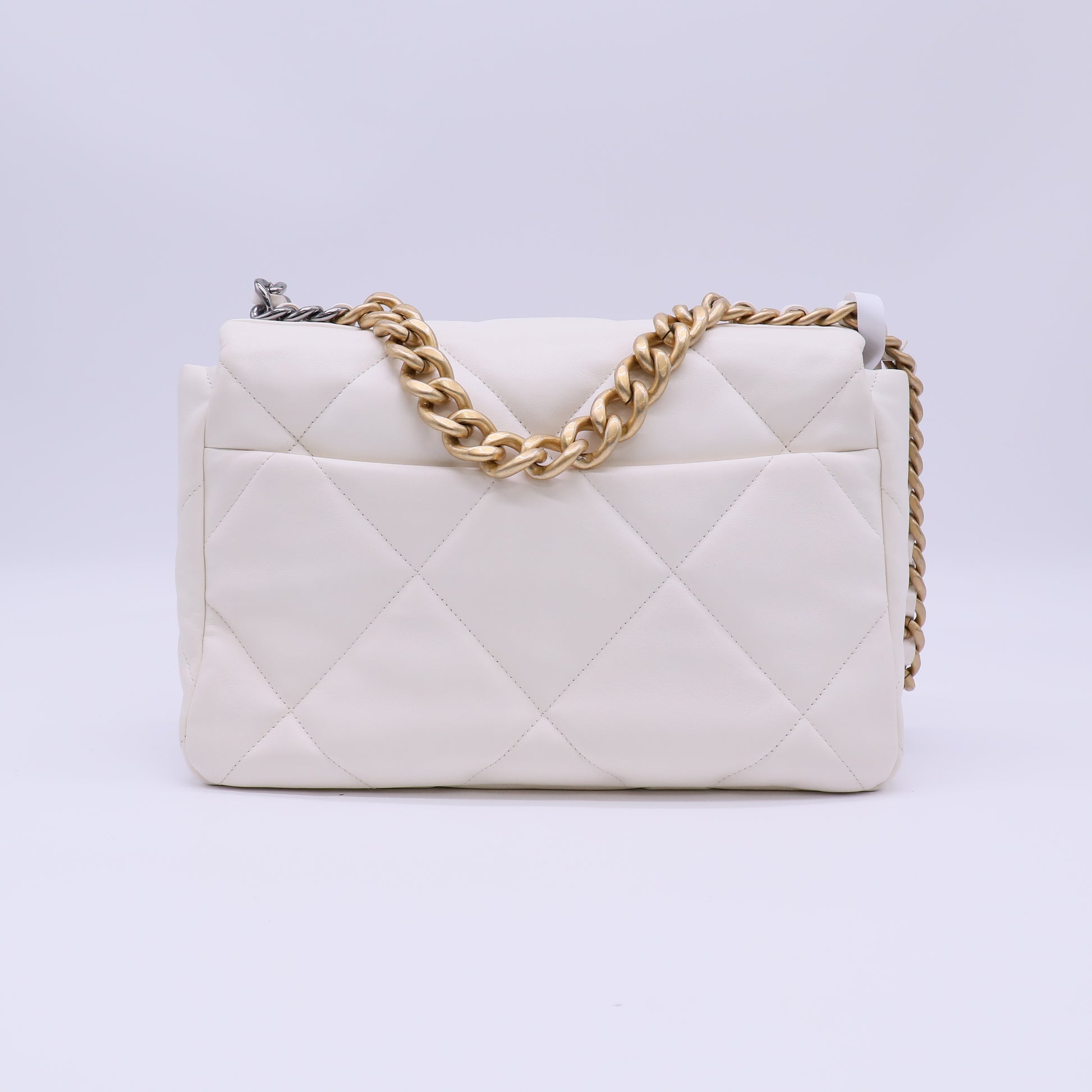 Chanel Lambskin Quilted Medium Chanel 19 Flap White twins B21978