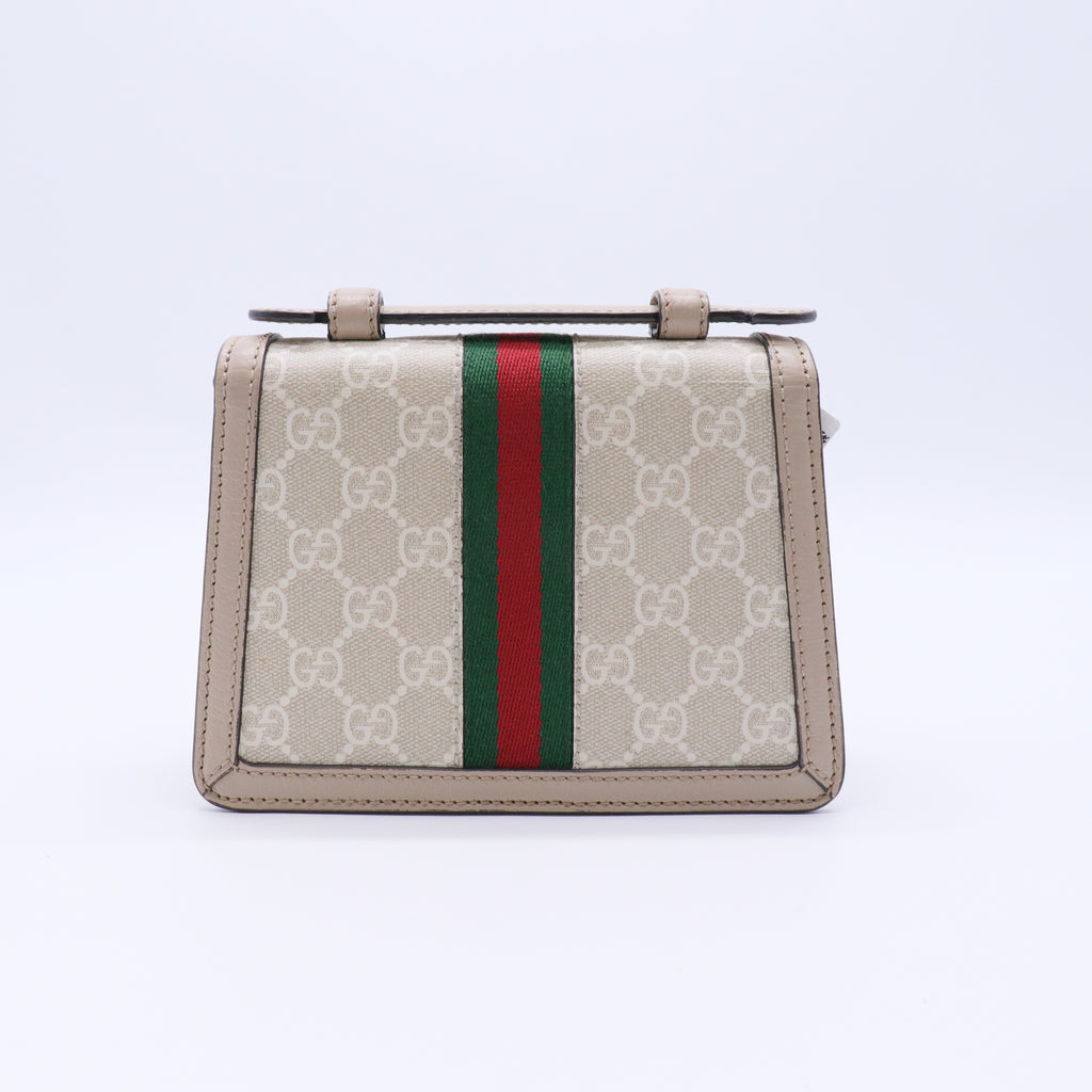GG Supreme Monogram Textured Dollar Calfskin Web Mini Ophidia Padlock twins