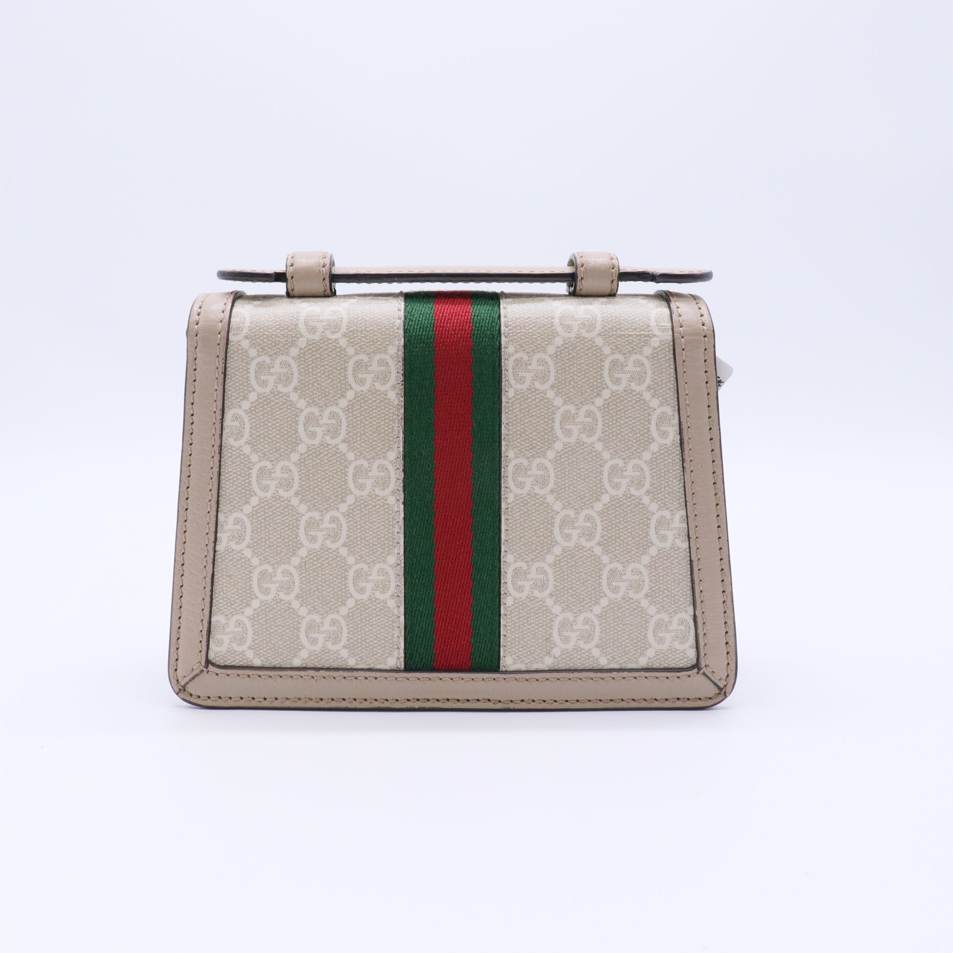 GG Supreme Monogram Textured Dollar Calfskin Web Mini Ophidia Padlock twins