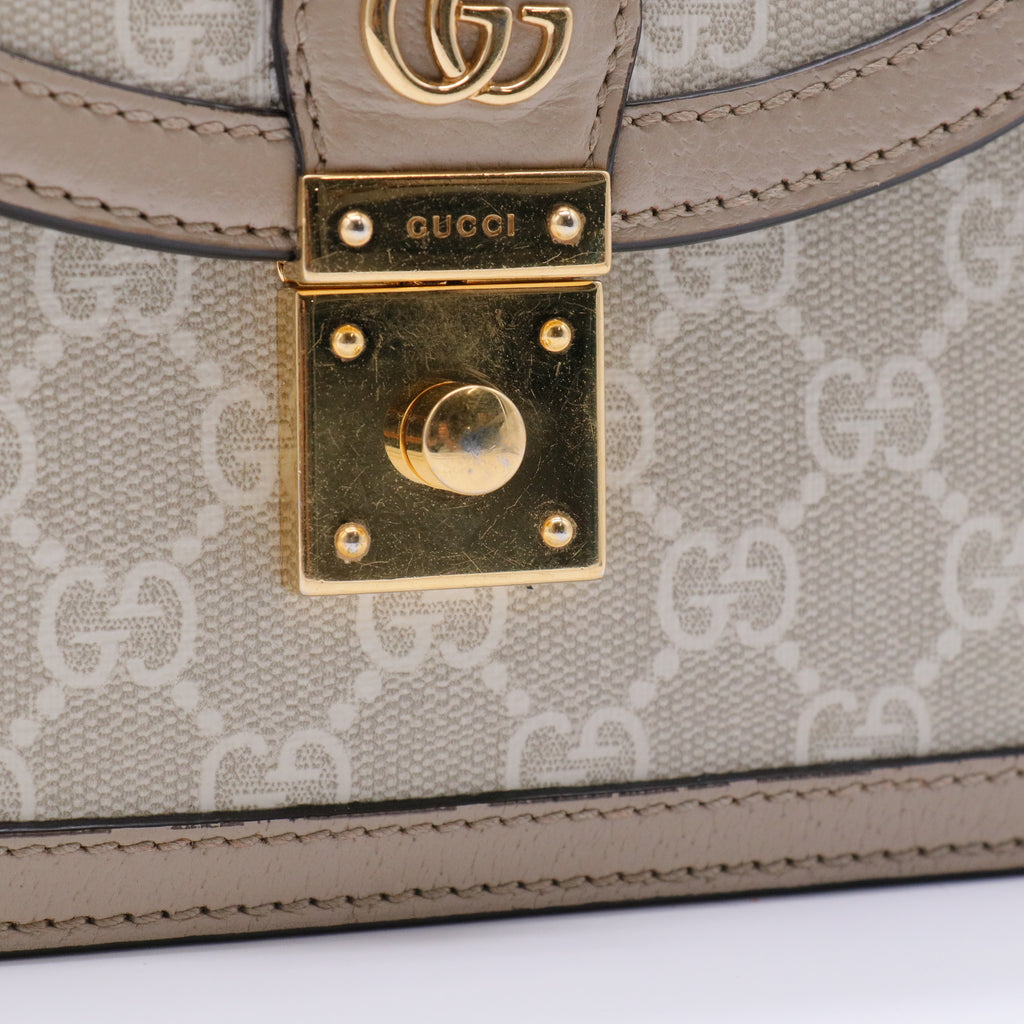 GG Supreme Monogram Textured Dollar Calfskin Web Mini Ophidia Padlock twins