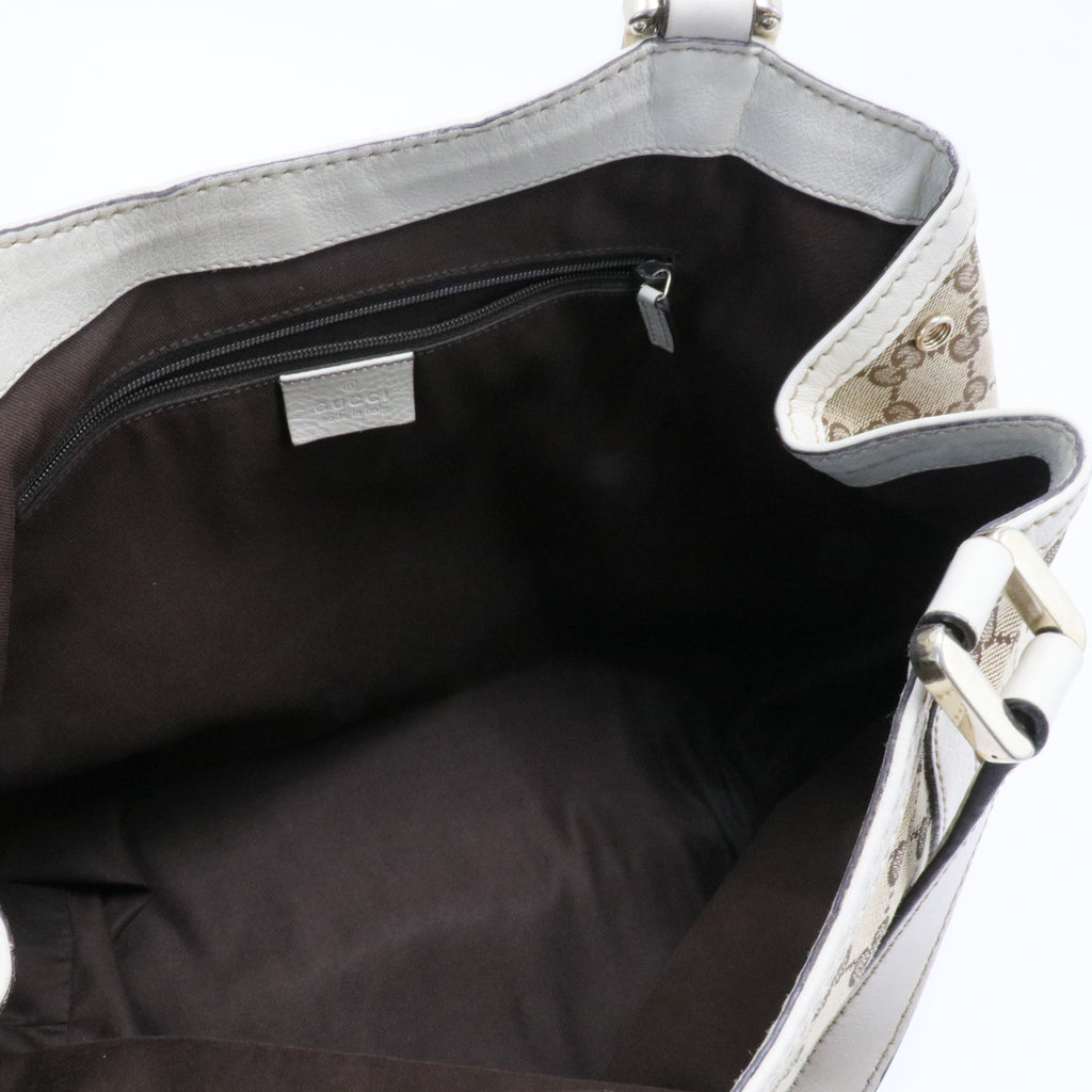 Gucci Beige Monogram Canvas & Leather Trim GG Web Medium Tote