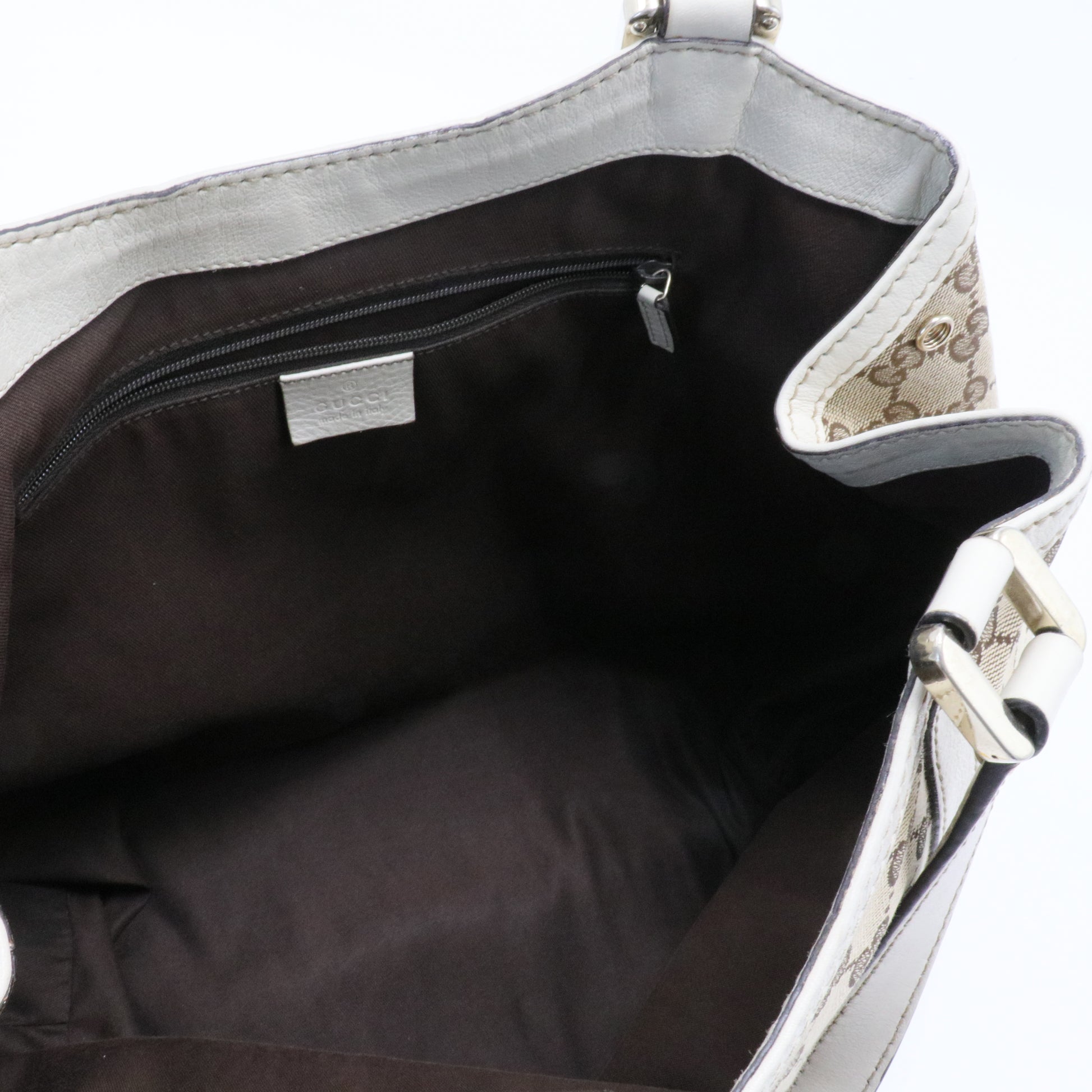 Gucci Beige Monogram Canvas & Leather Trim GG Web Medium Tote