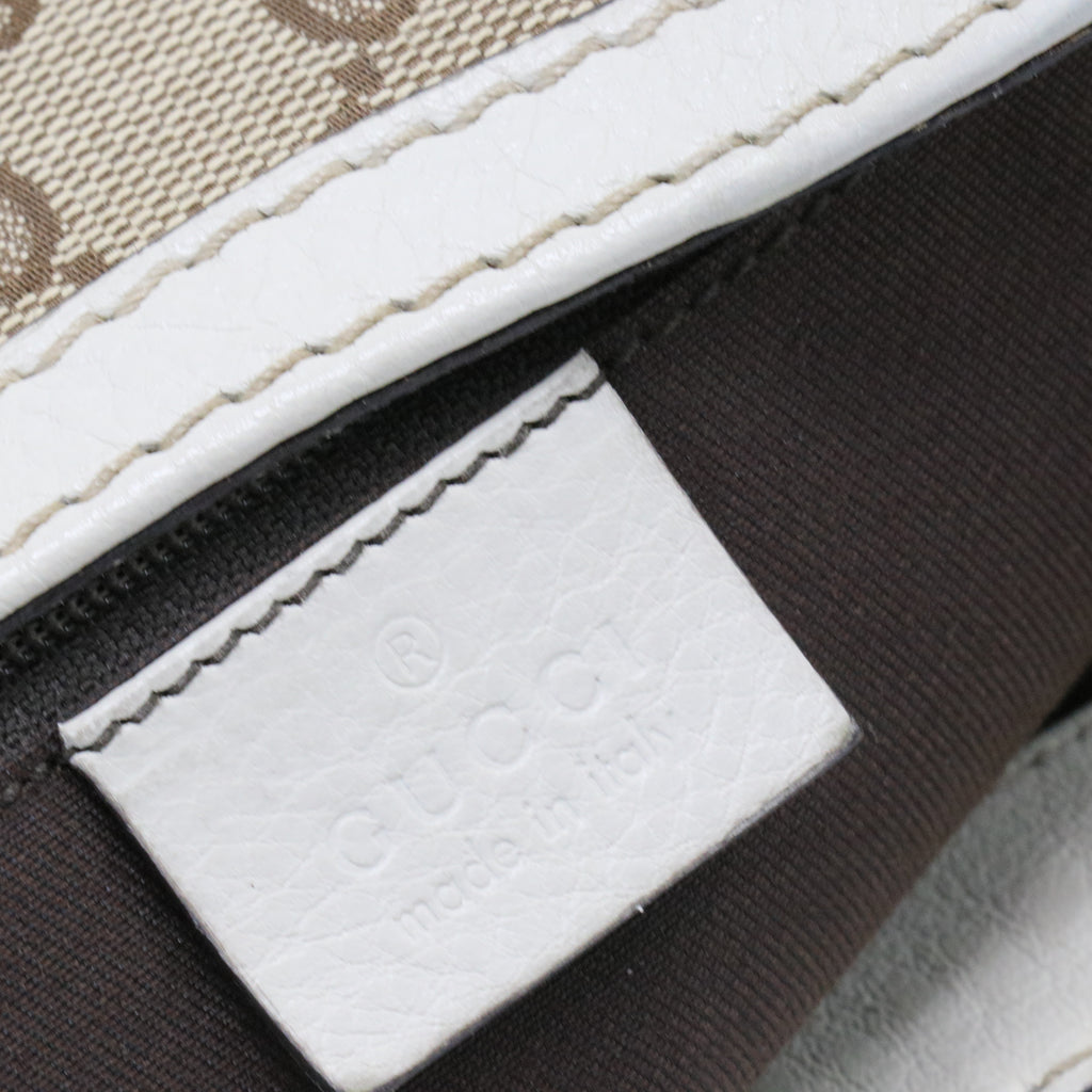 Gucci Beige Monogram Canvas & Leather Trim GG Web Medium Tote