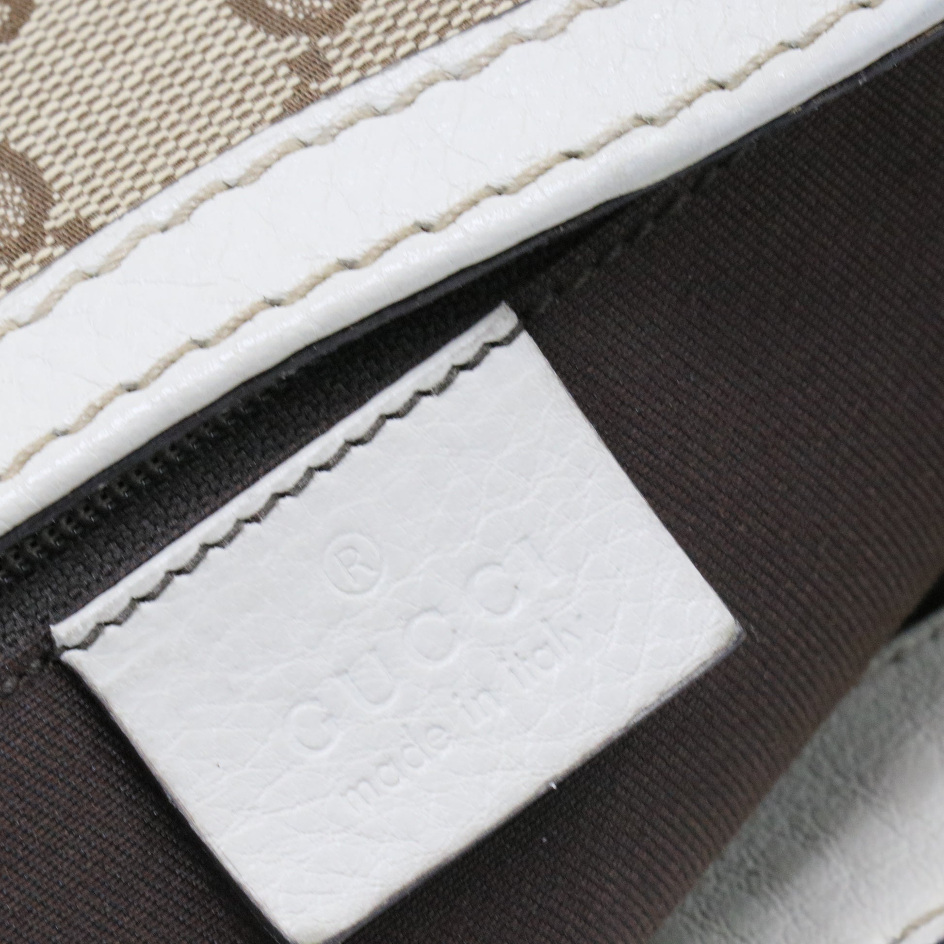 Gucci Beige Monogram Canvas & Leather Trim GG Web Medium Tote